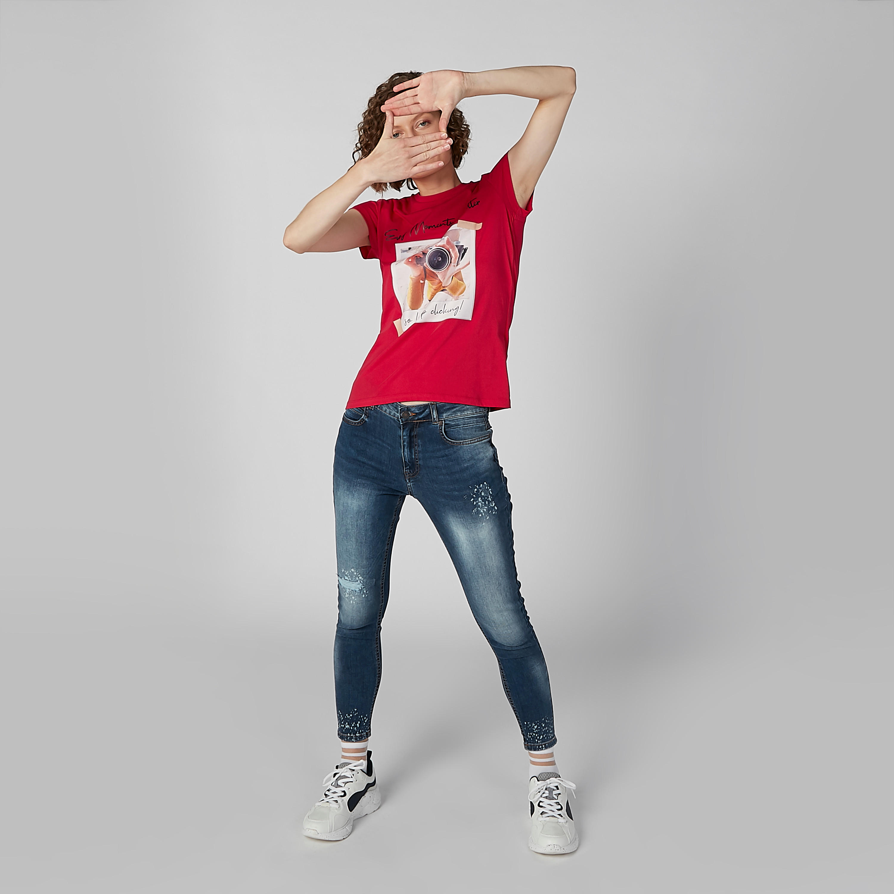 Graphic Printed T-shirt with Round Neck and Cap Sleeves-women-clothing-tshirts-image-4