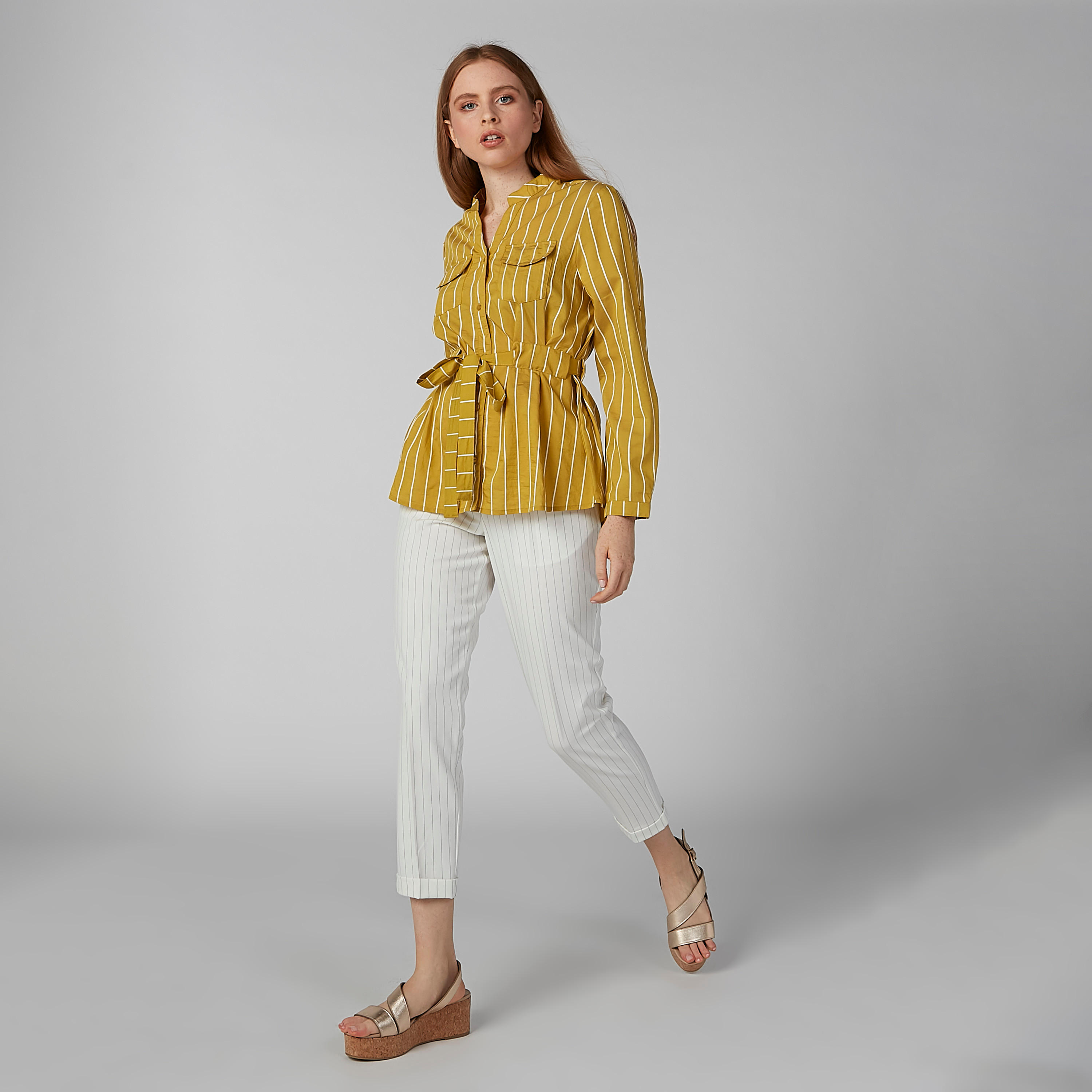 قميص مقلّم بأكمام طويلة وياقة ماندارين وأربطة-women-clothing-shirtsandblouses-shirts-image-2