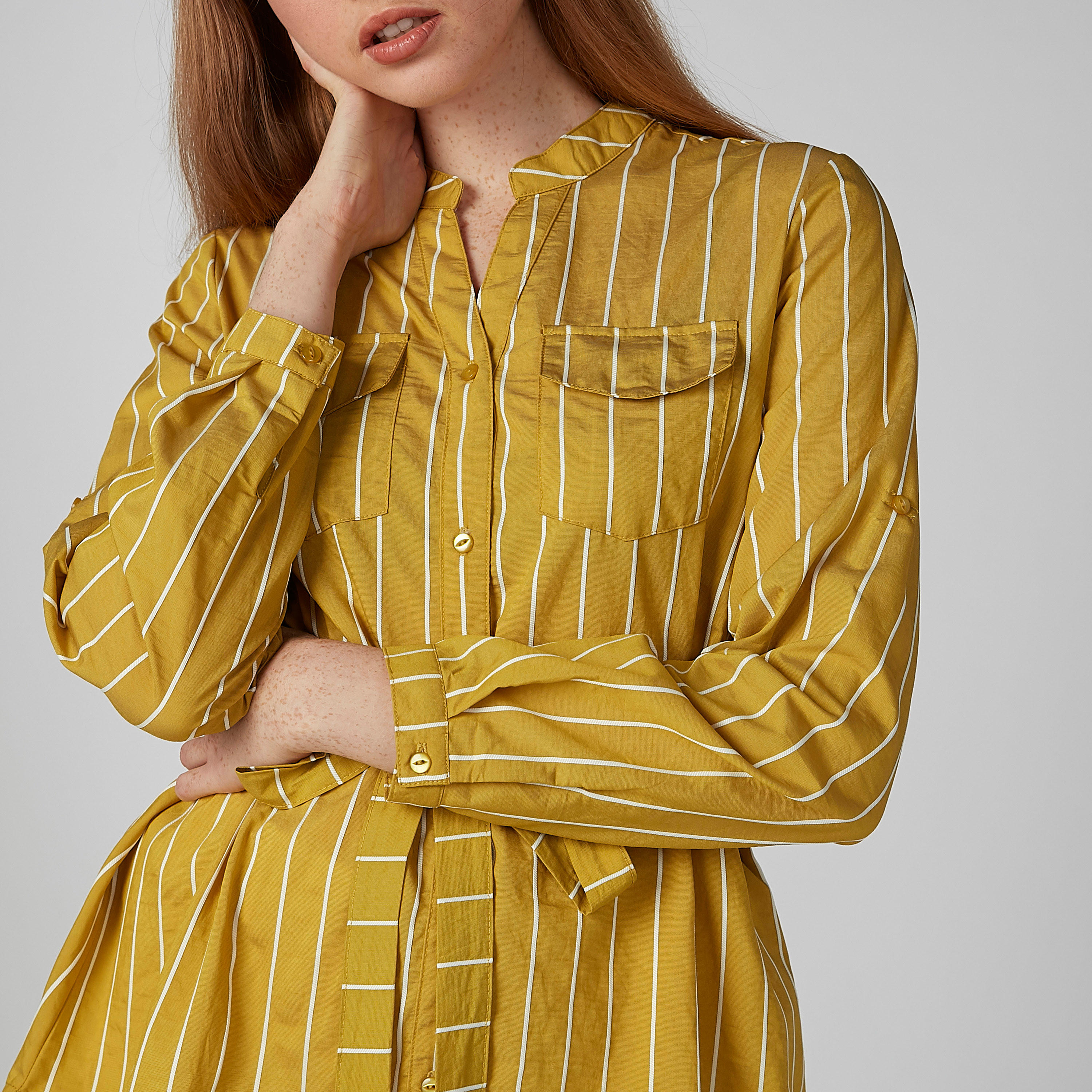 قميص مقلّم بأكمام طويلة وياقة ماندارين وأربطة-women-clothing-shirtsandblouses-shirts-image-4