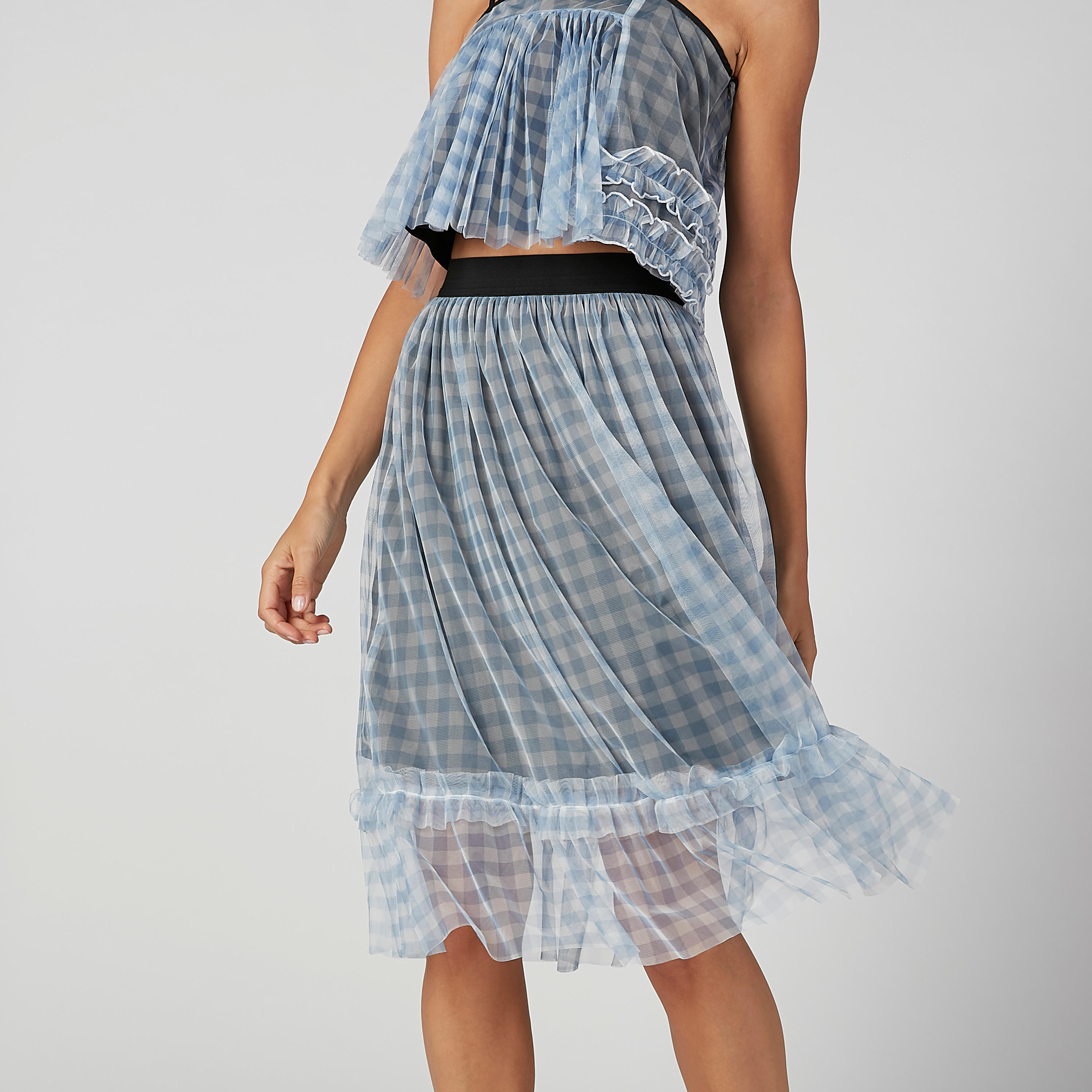 تنورة كاروهات إيه لاين متوسطة الطول بخصر مطّاطي-women-clothing-bottoms-skirts-image-1