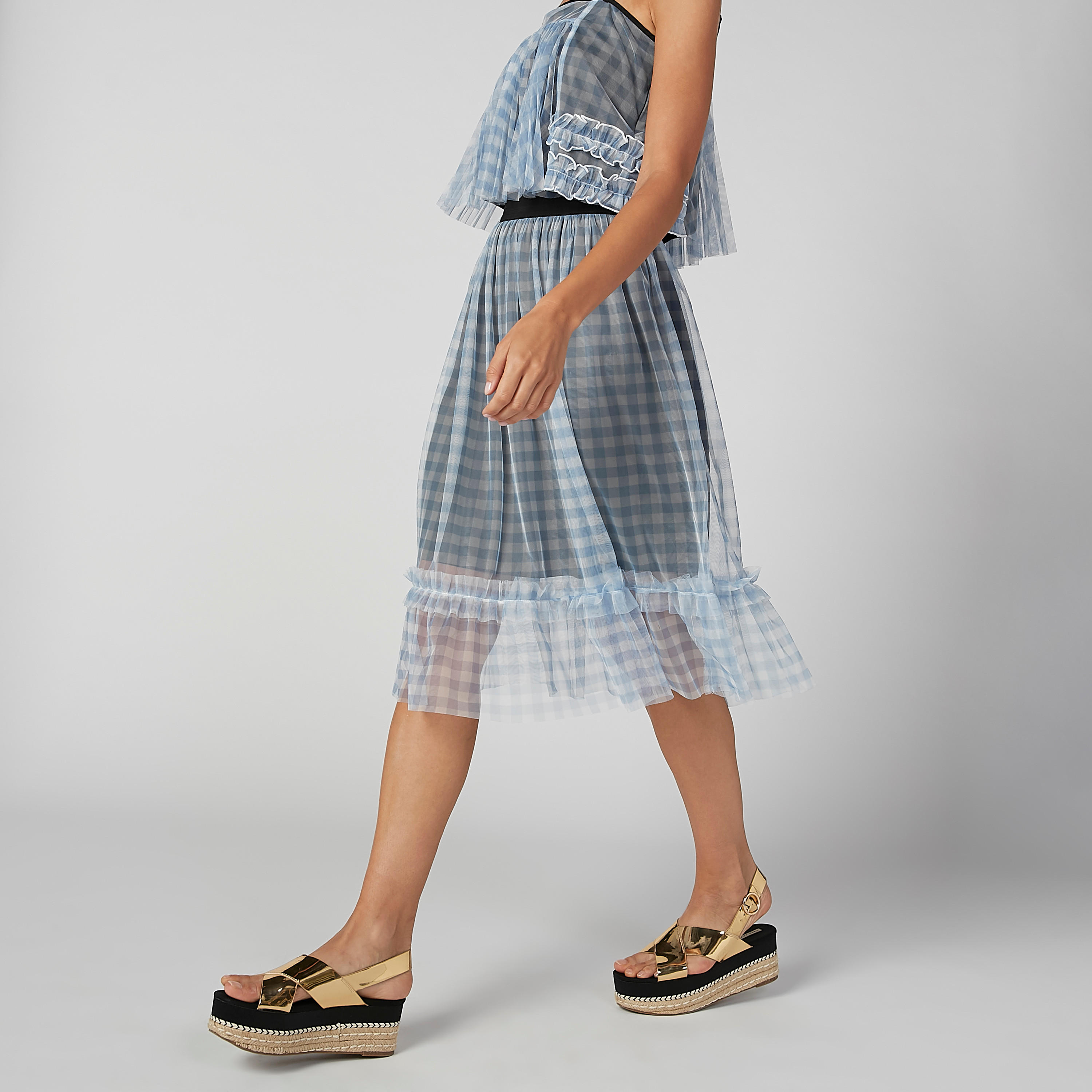 تنورة كاروهات إيه لاين متوسطة الطول بخصر مطّاطي-women-clothing-bottoms-skirts-image-3