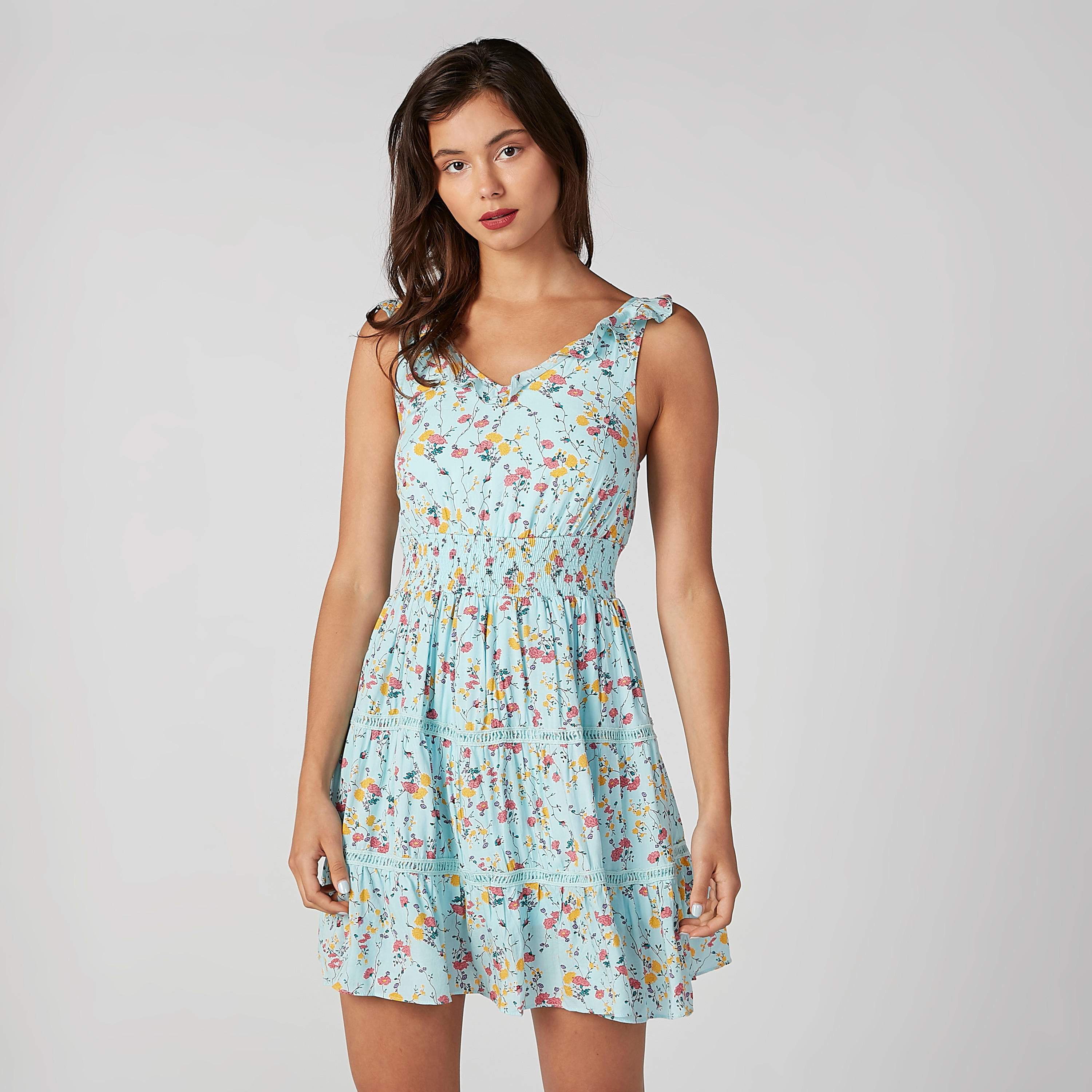 فستان إيه لاين قصير بحمّالات بتفاصيل كشكش وطبعات زهرية-women-clothing-dresses-image-1
