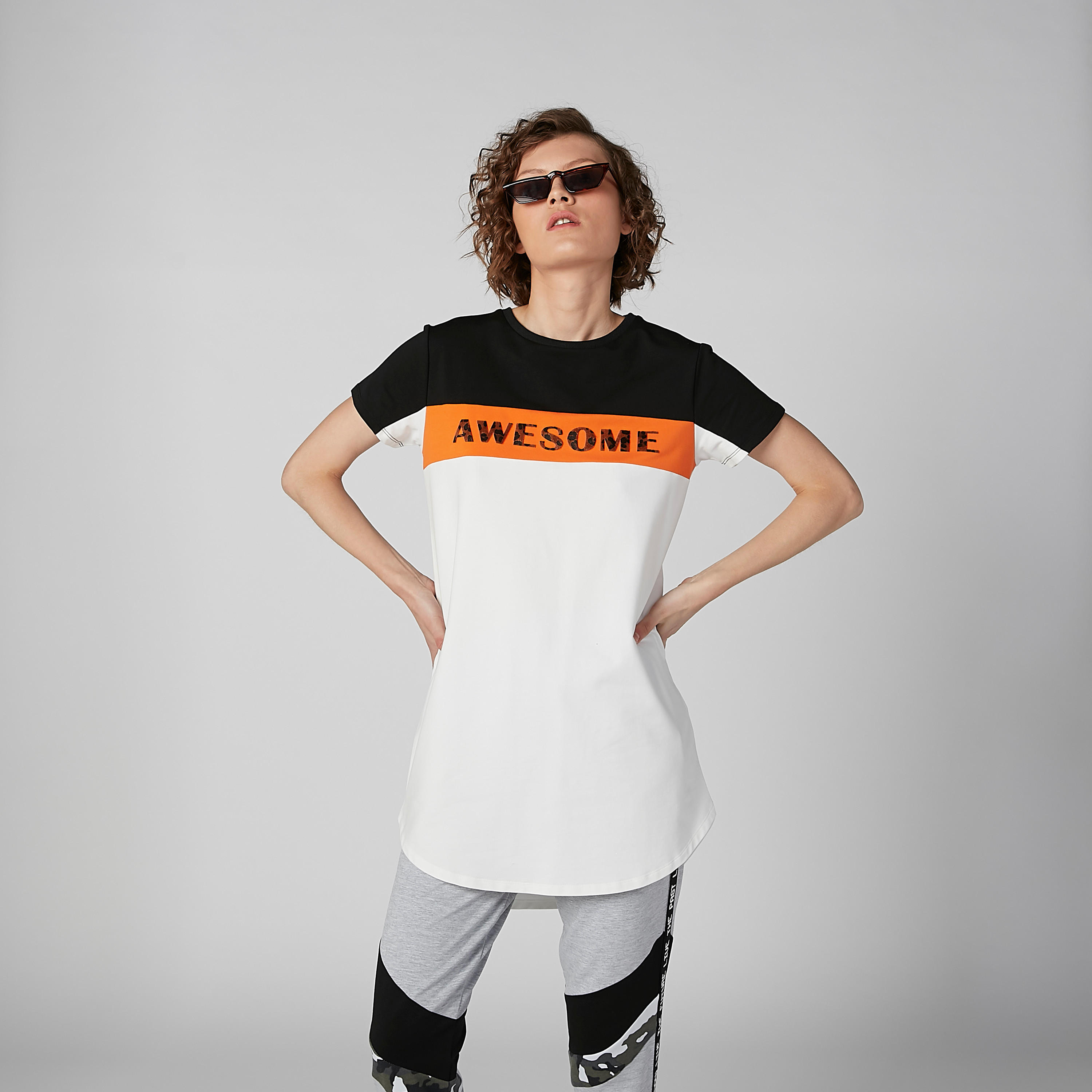 Printed Round Neck Longline T-shirt with Short Sleeves-women-clothing-tshirts-image-1
