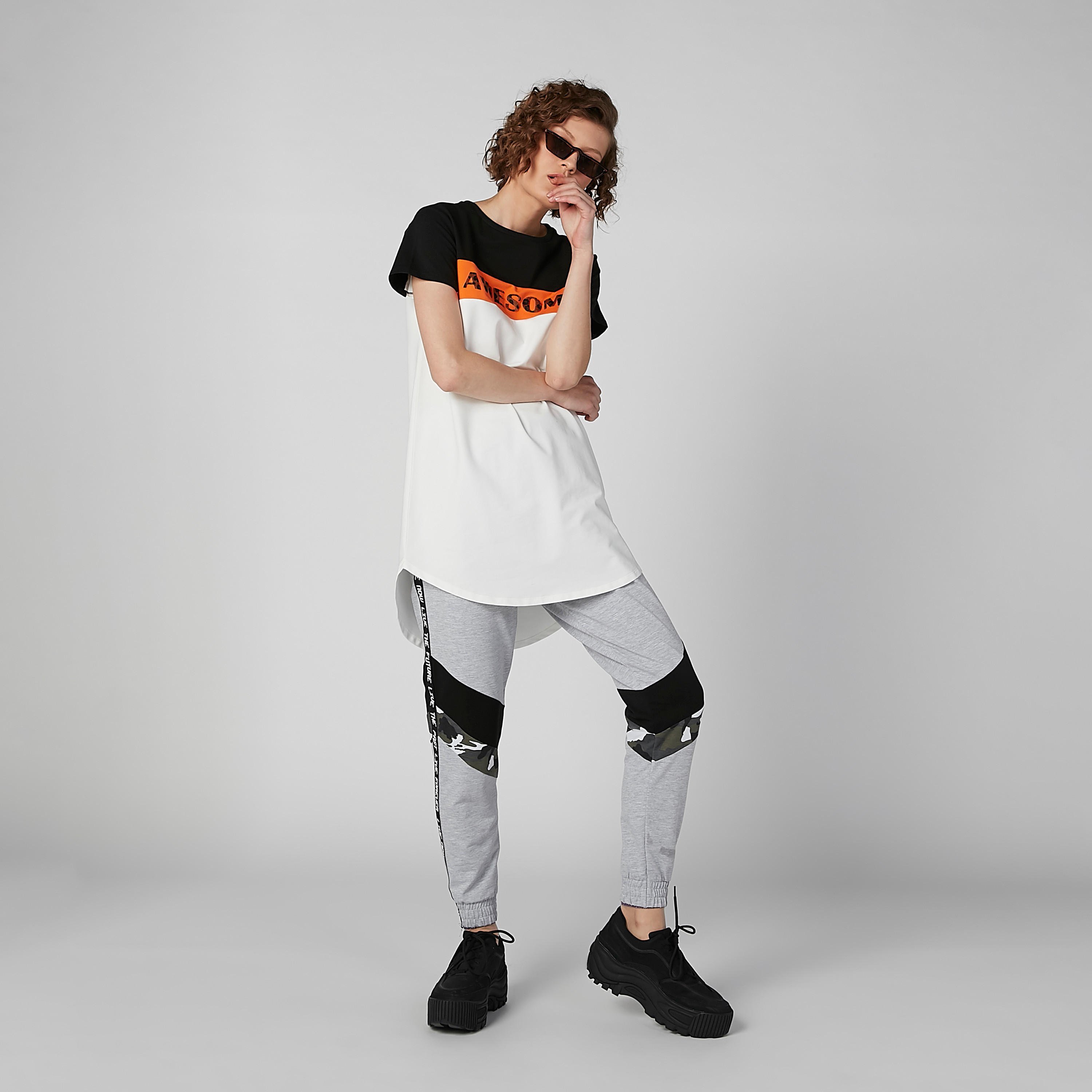 Printed Round Neck Longline T-shirt with Short Sleeves-women-clothing-tshirts-image-2