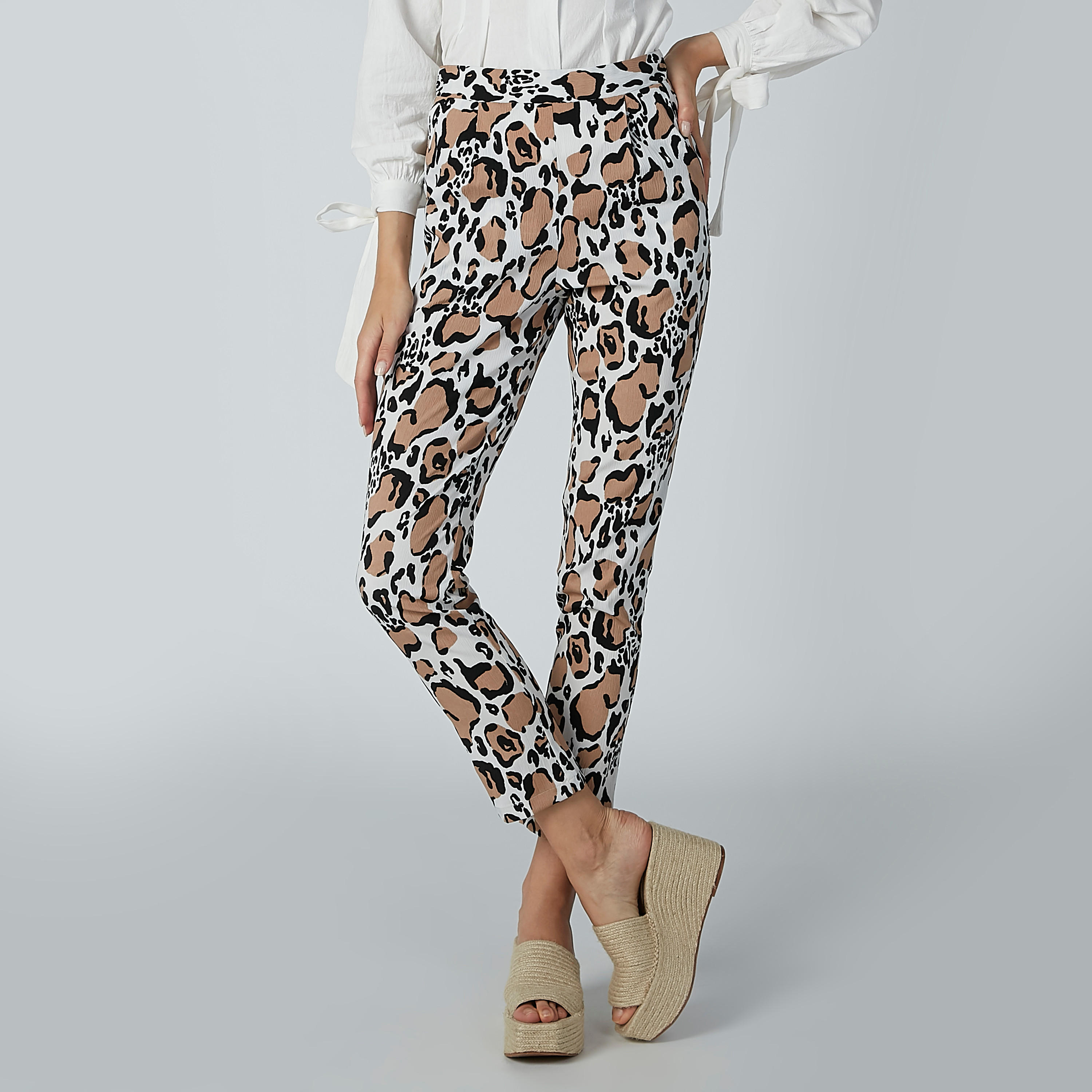 Animal Printed Trousers with Flexi Waist and Pocket Detail-women-clothing-bottoms-trousers-image-1