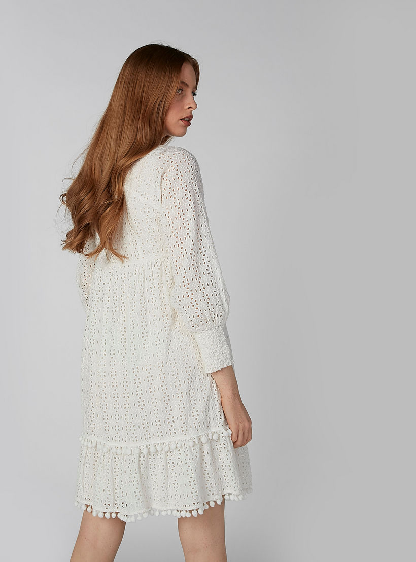 فستان متوسط الطول بارز الملمس بأكمام طويلة وياقة V-women-clothing-dresses-image-5