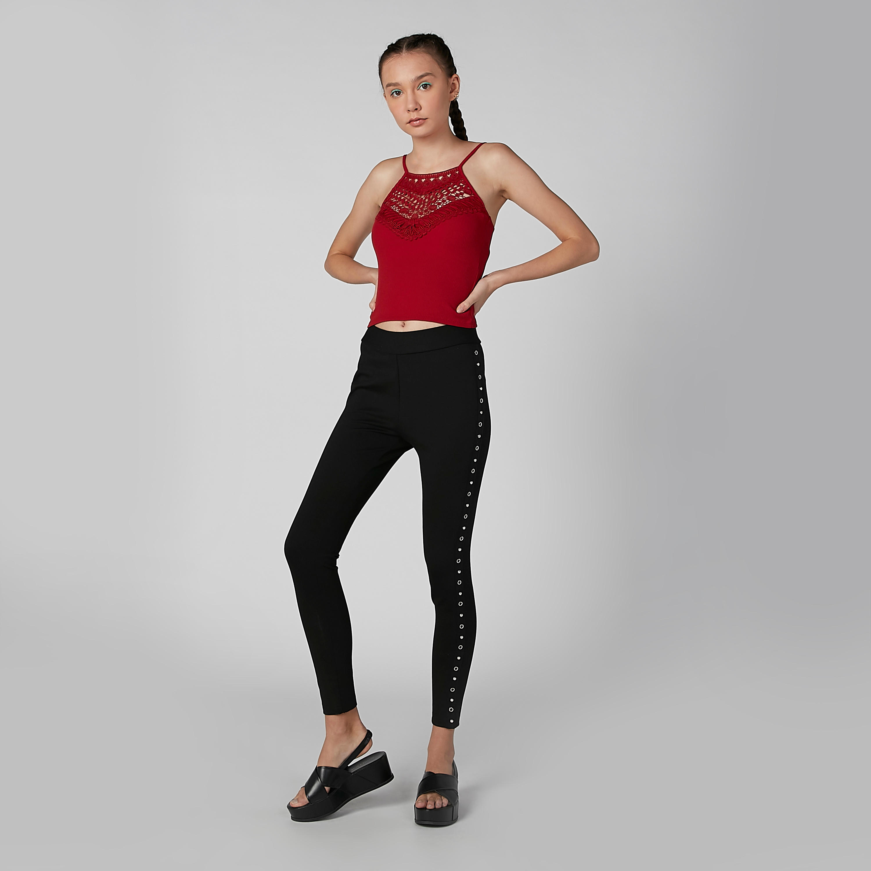 Plain High-Rise Leggings with Studded Detail-women-clothing-bottoms-leggings-image-2