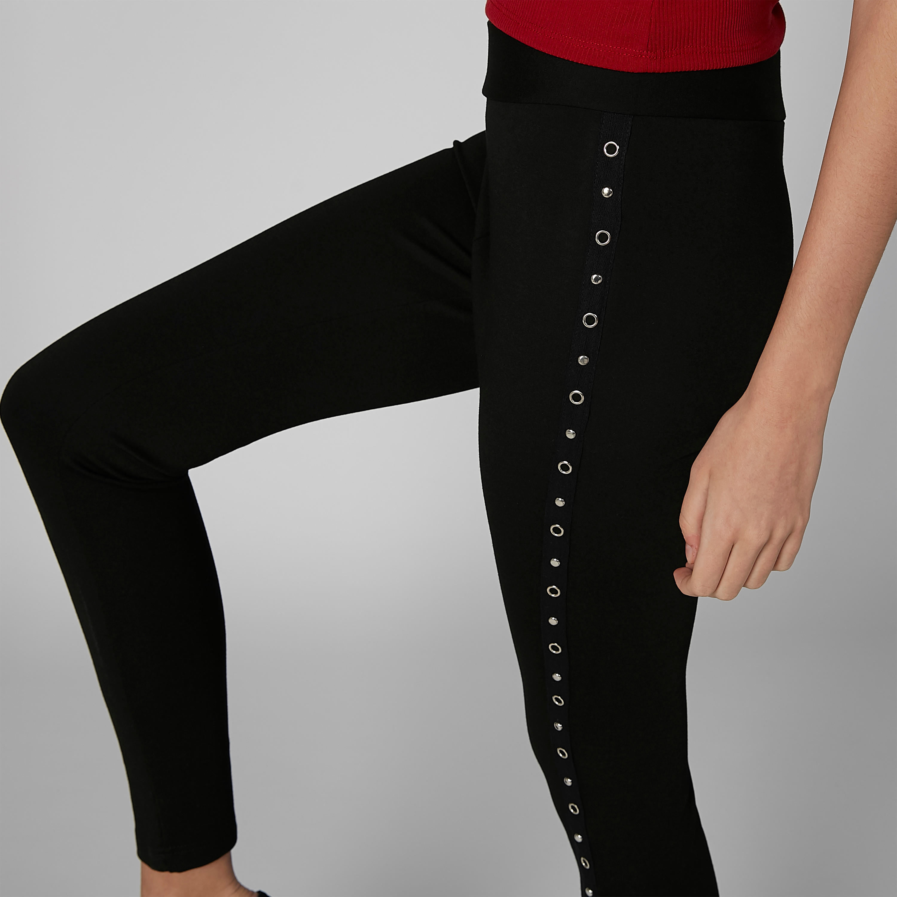 Plain High-Rise Leggings with Studded Detail-women-clothing-bottoms-leggings-image-3