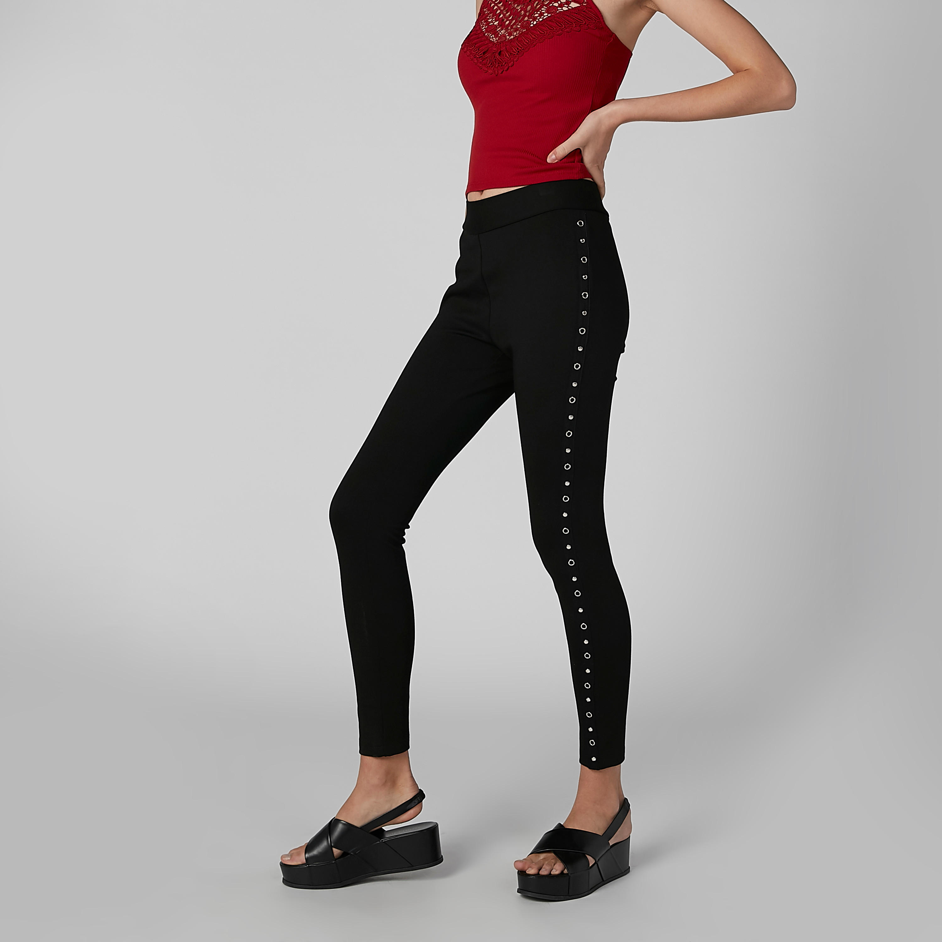 Plain High-Rise Leggings with Studded Detail-women-clothing-bottoms-leggings-image-5