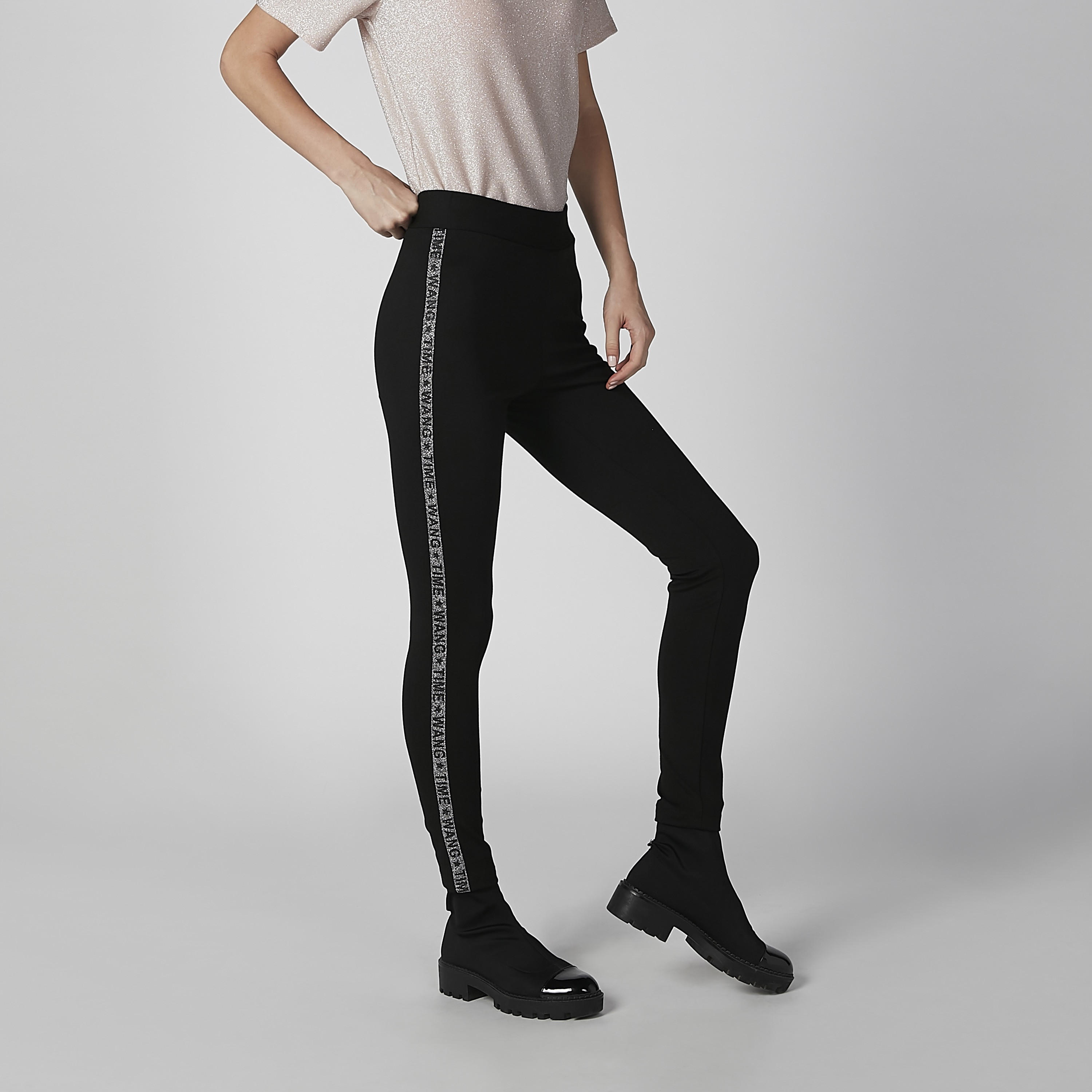 بنطال ليقنز عالي الخصر سادة مع شريط مطبوع-women-clothing-bottoms-leggings-image-1
