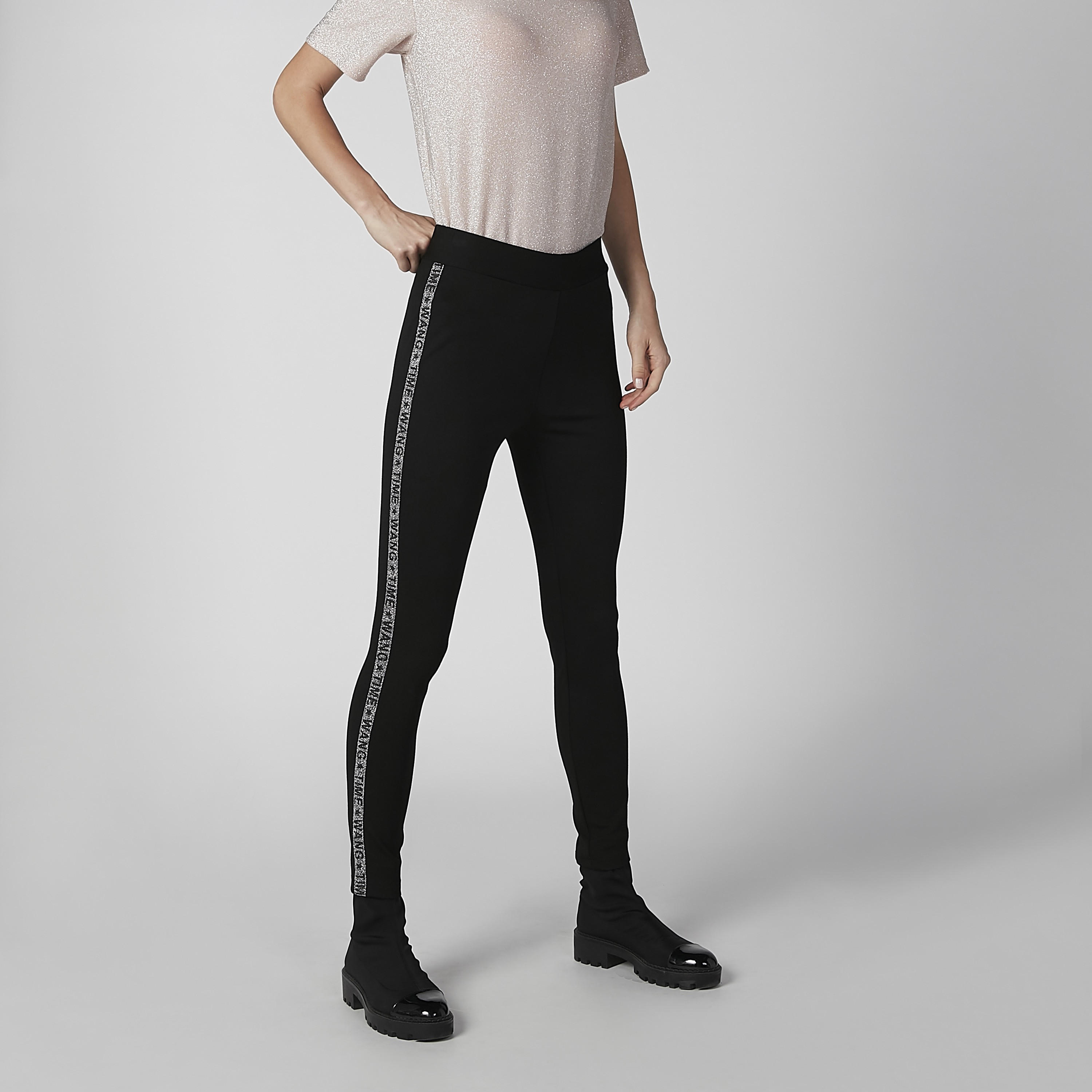 بنطال ليقنز عالي الخصر سادة مع شريط مطبوع-women-clothing-bottoms-leggings-image-4