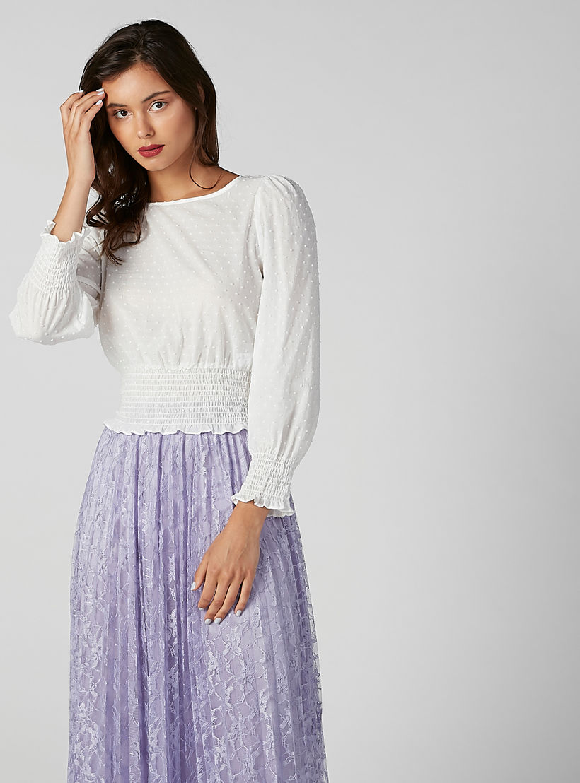 بلوزة بارزة الملمس بحوّاف كشكش مطّاطية-women-clothing-shirtsandblouses-blouses-image-1