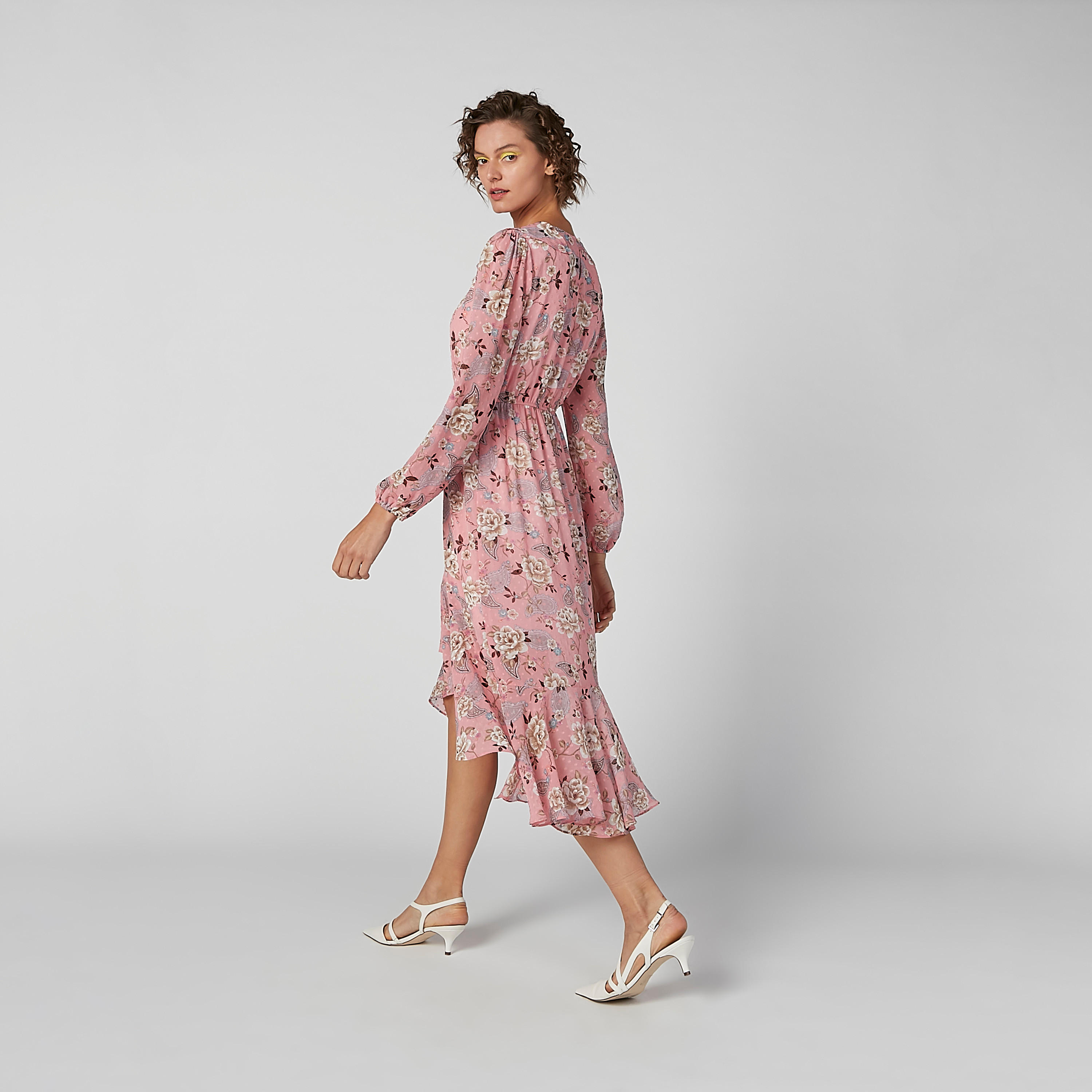 فستان متوسط الطول بأكمام طويلة وحواف غير مستوية وطبعات زهرية-women-clothing-dresses-image-6