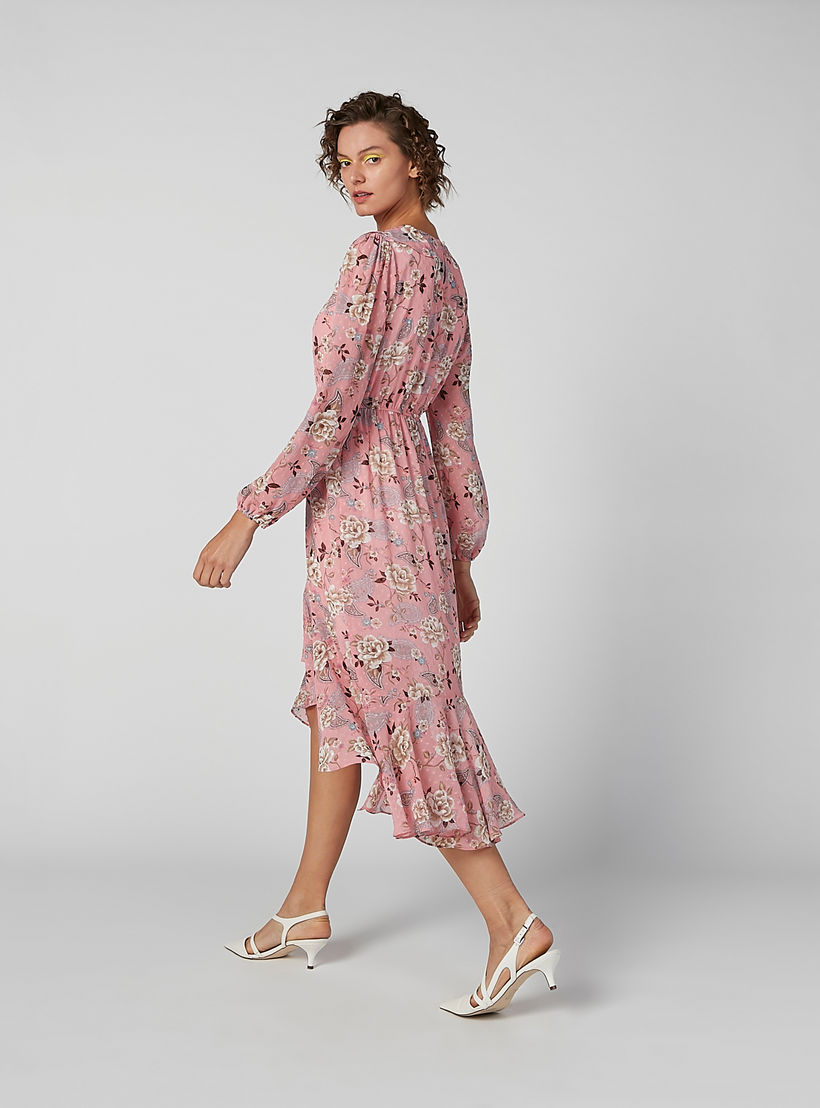 فستان متوسط الطول بأكمام طويلة وحواف غير مستوية وطبعات زهرية-women-clothing-dresses-image-6