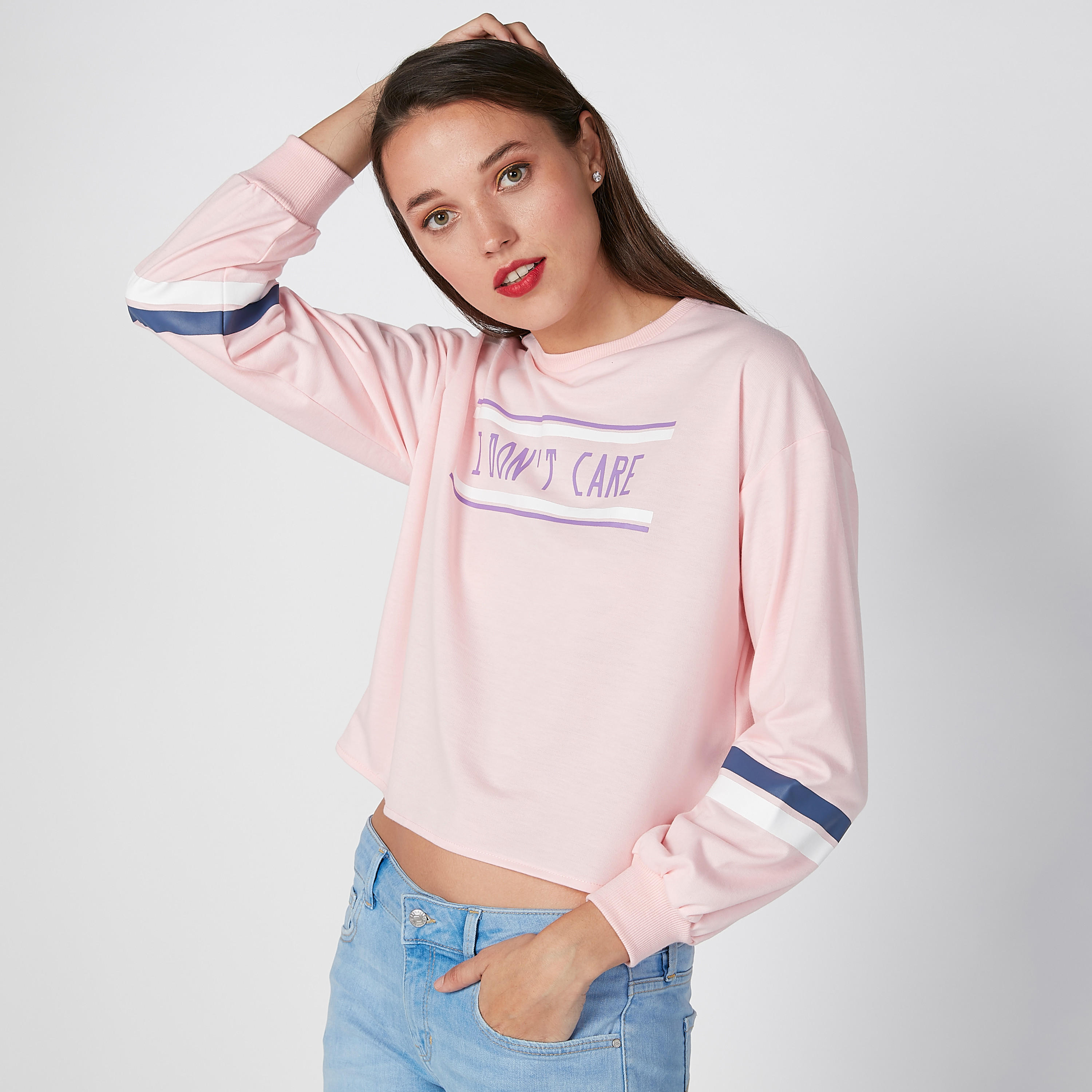 Printed Sweatshirt with Round Neck and Drop Shoulder Sleeves-women-winterwear-hoodiesandsweatshirts-sweatshirts-image-5