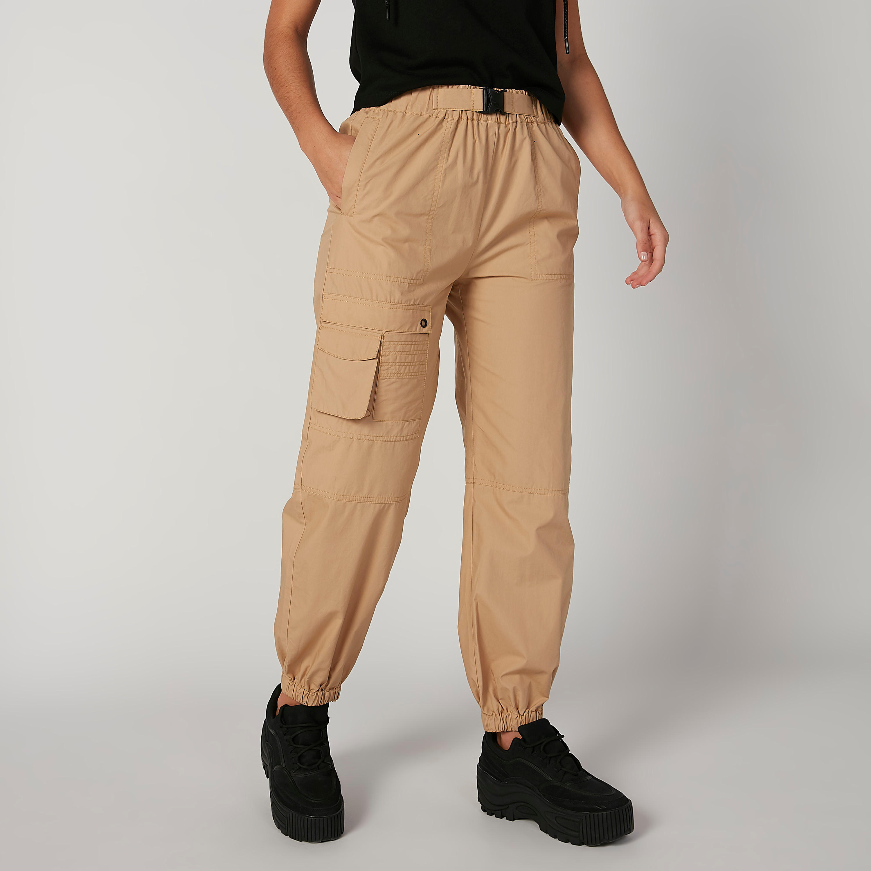 Full Length Plain Cargo Pants with Pocket Detail-women-clothing-bottoms-trousers-image-1