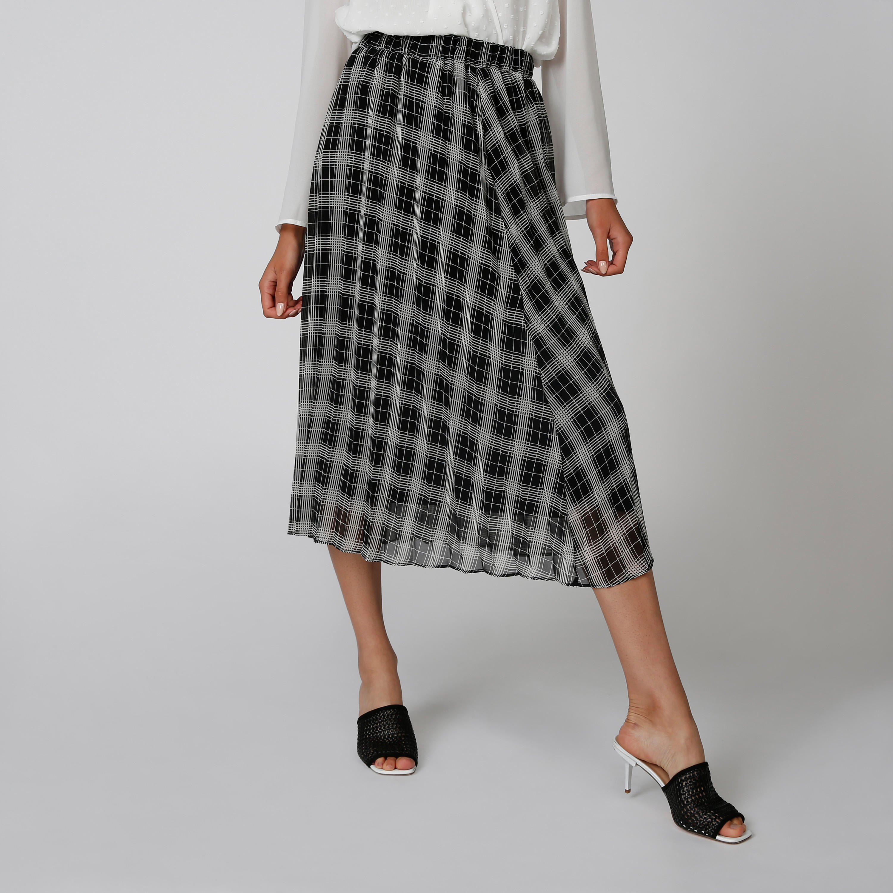 تنورة ميدي كاروهات إيه لاين بخصر مطّاطي-women-clothing-bottoms-skirts-image-1