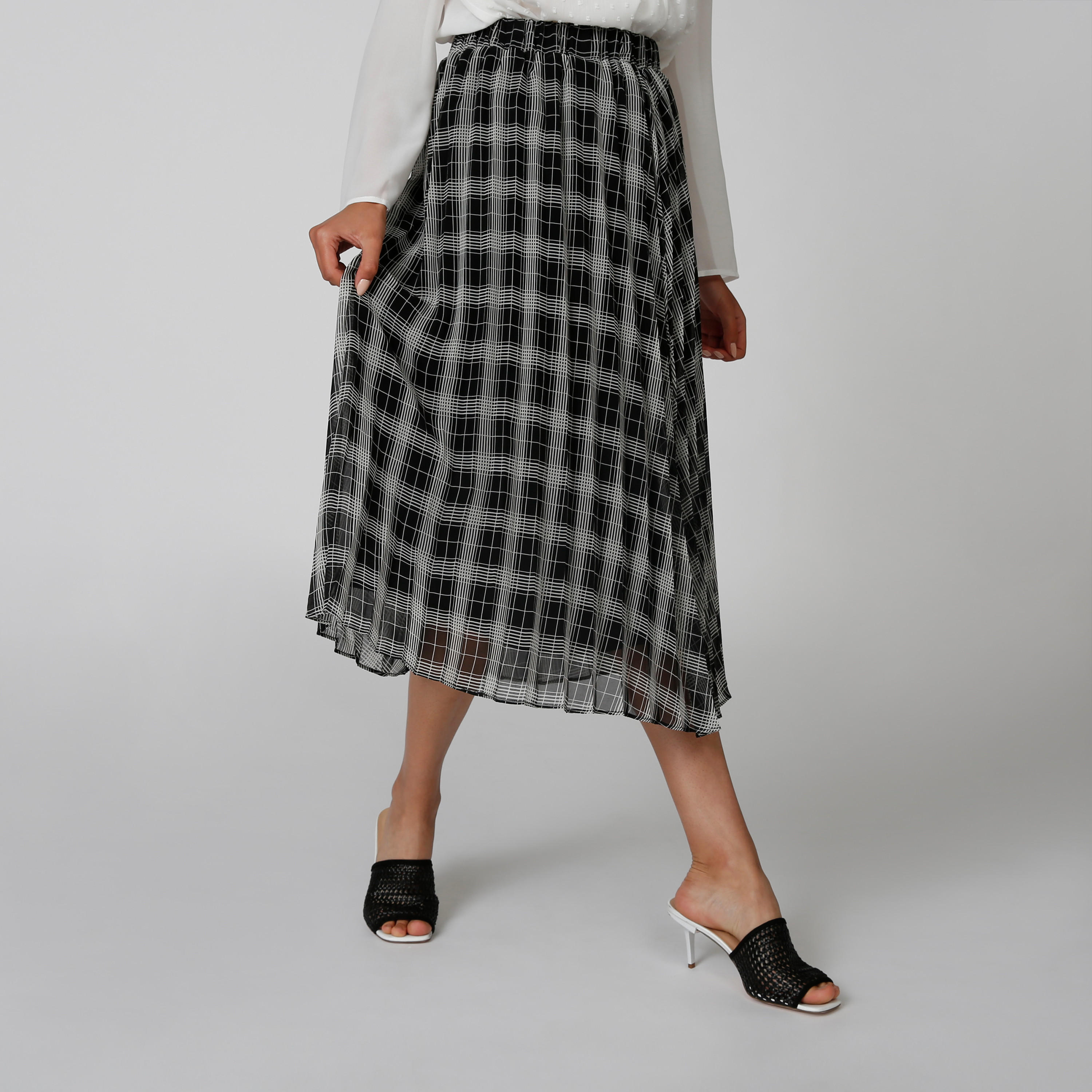 تنورة ميدي كاروهات إيه لاين بخصر مطّاطي-women-clothing-bottoms-skirts-image-3
