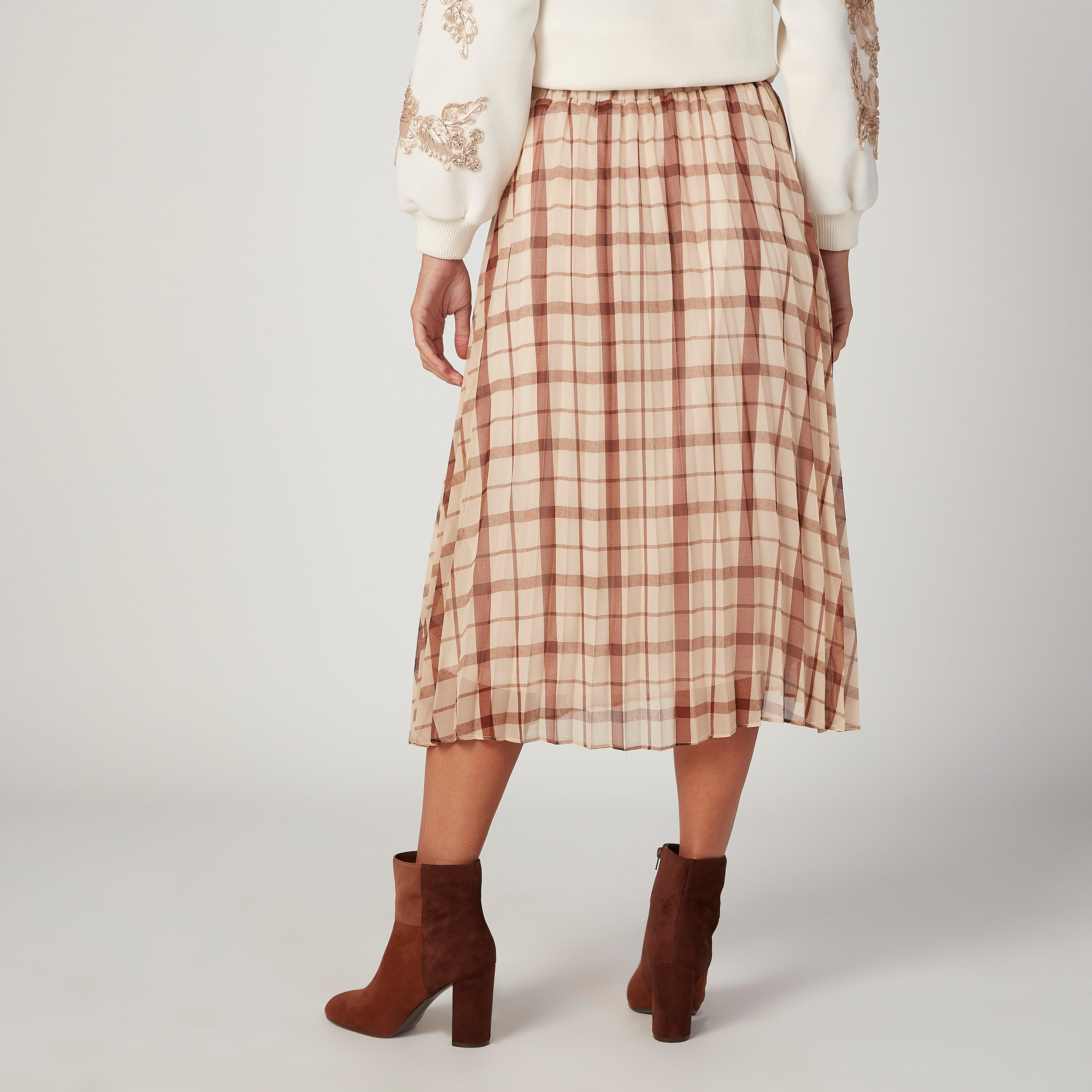 تنورة ميدي كاروهات إيه لاين بخصر مطّاطي-women-clothing-bottoms-skirts-image-4