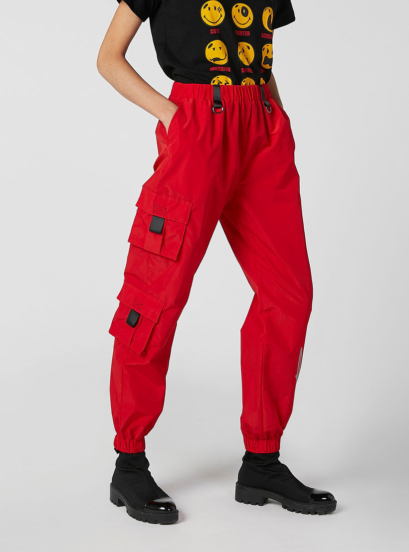 بنطلون رياضي سادة بخصر مطّاطي متوسط الارتفاع وجيوب-women-clothing-bottoms-trousers-image-1