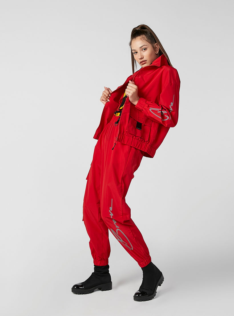 بنطلون رياضي سادة بخصر مطّاطي متوسط الارتفاع وجيوب-women-clothing-bottoms-trousers-image-2