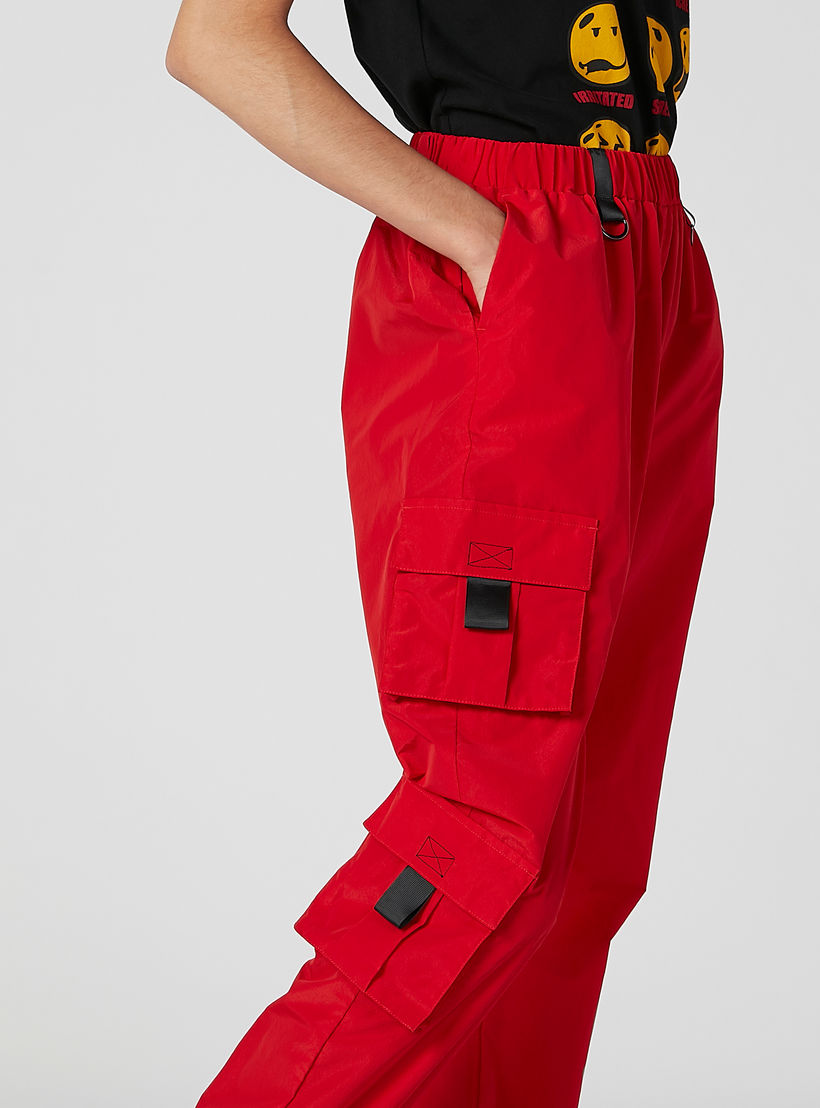 بنطلون رياضي سادة بخصر مطّاطي متوسط الارتفاع وجيوب-women-clothing-bottoms-trousers-image-4