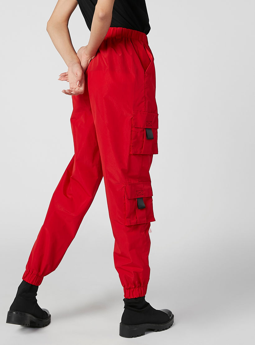 بنطلون رياضي سادة بخصر مطّاطي متوسط الارتفاع وجيوب-women-clothing-bottoms-trousers-image-5