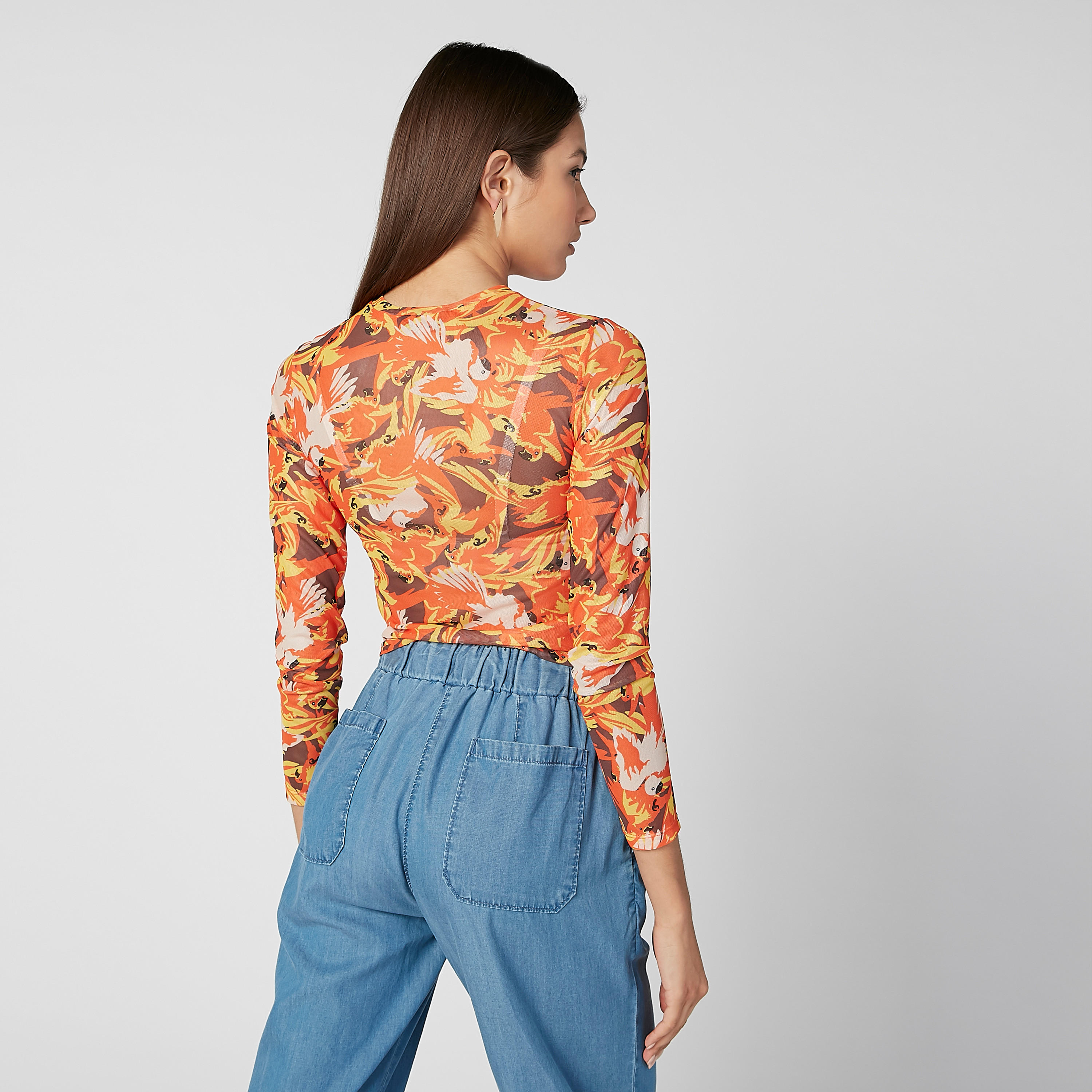 Printed Cropped T-shirt with Round Neck and Long Sleeves-women-clothing-tshirts-image-4