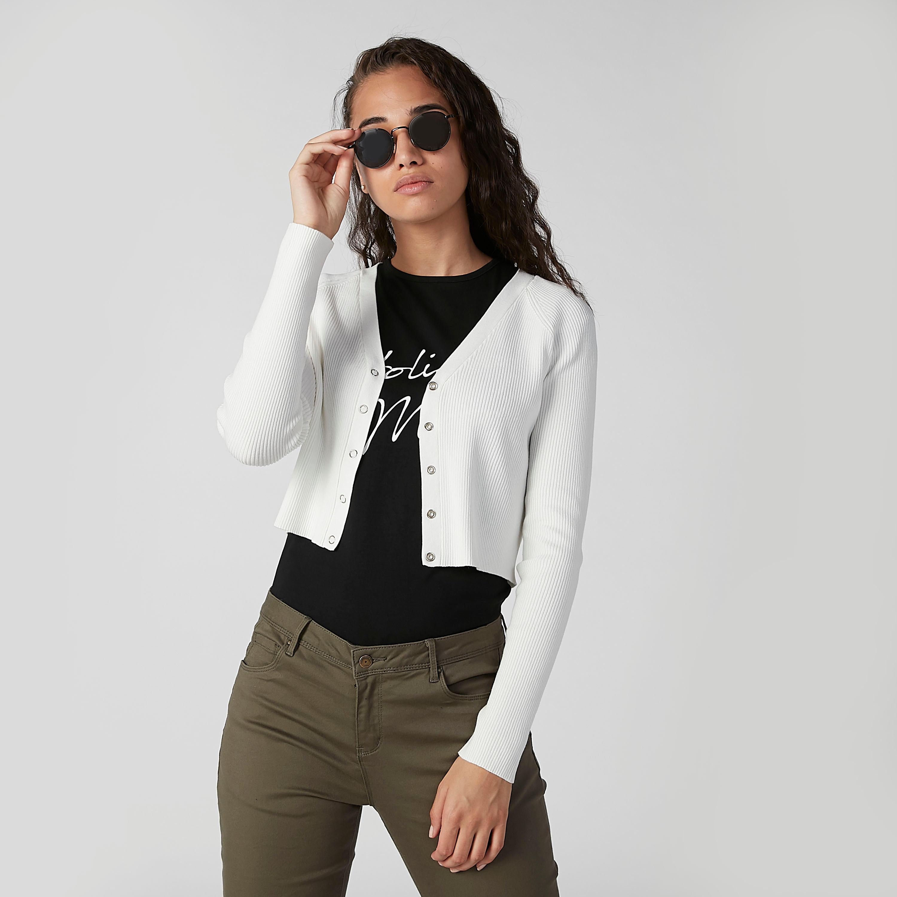 Textured Cardigan with Long Sleeves and Press Button Closure-women-winterwear-cardigansandjumpers-cardigans-image-1