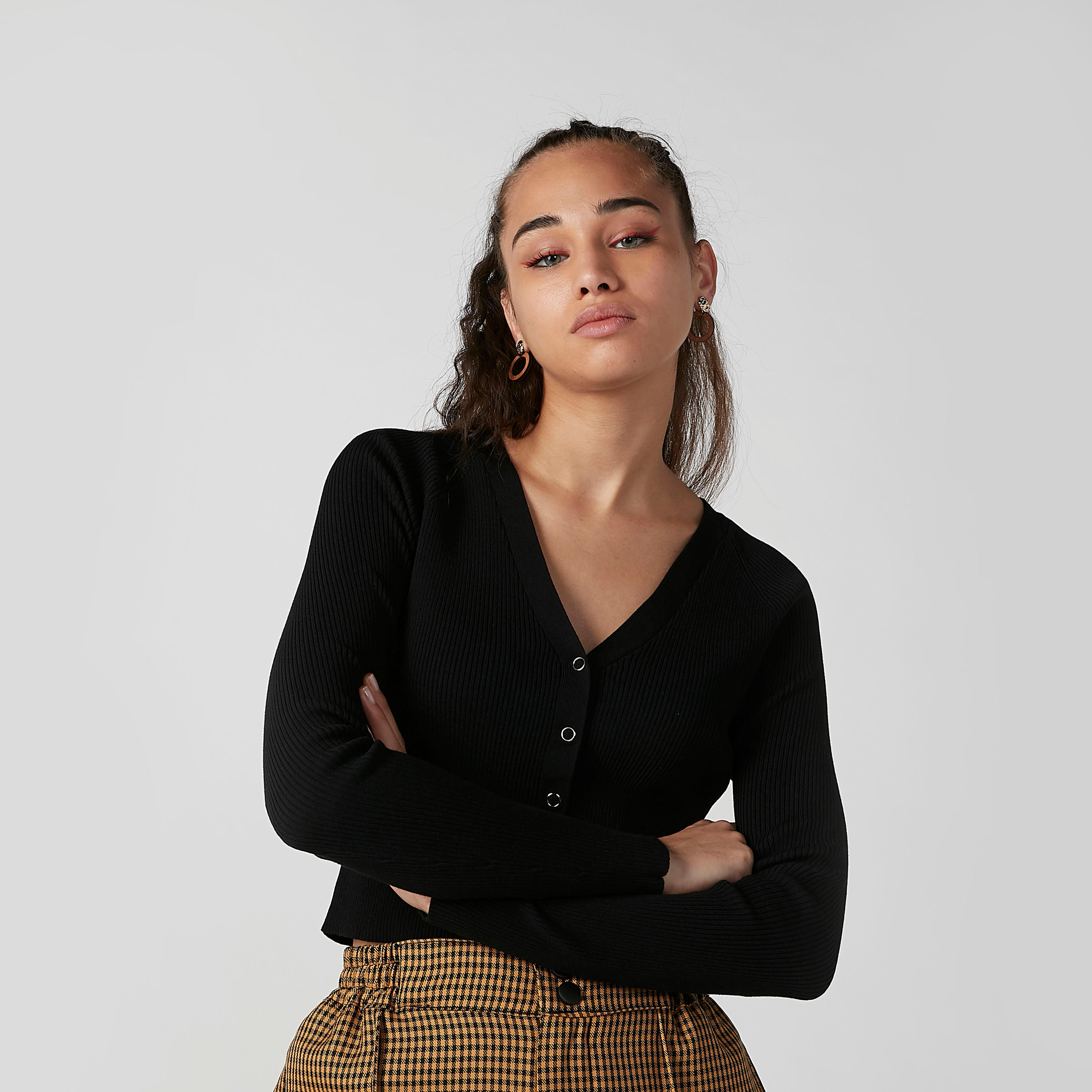 Textured Cardigan with V-neck and Long Sleeves-women-winterwear-cardigansandjumpers-cardigans-image-2