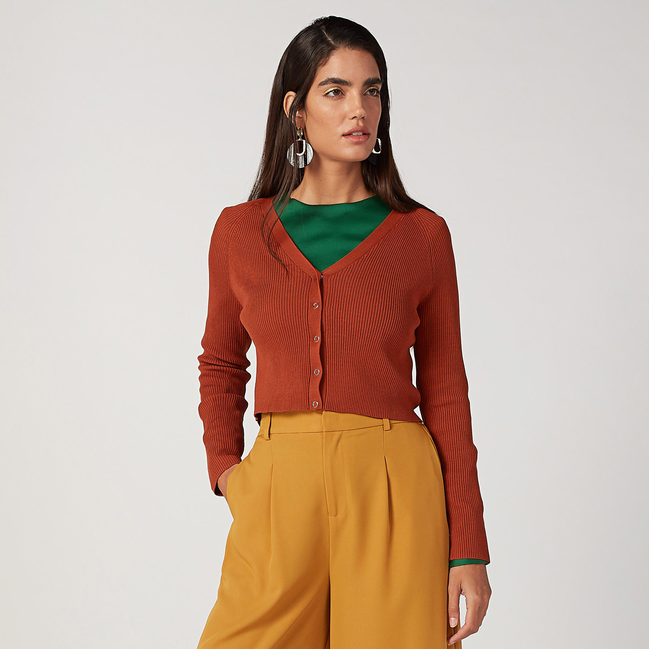 كارديجان بارز الملمس بياقة V وأكمام طويلة-women-winterwear-cardigansandjumpers-cardigans-image-1