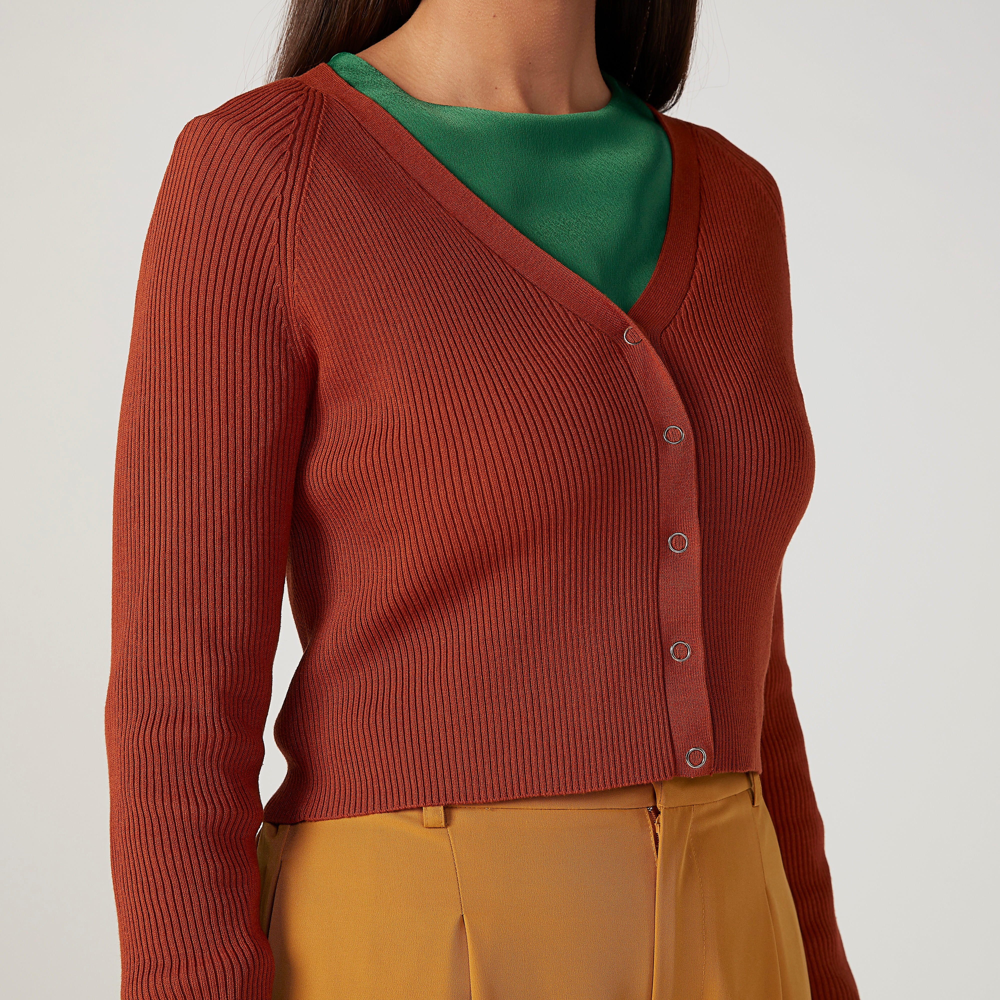 كارديجان بارز الملمس بياقة V وأكمام طويلة-women-winterwear-cardigansandjumpers-cardigans-image-3