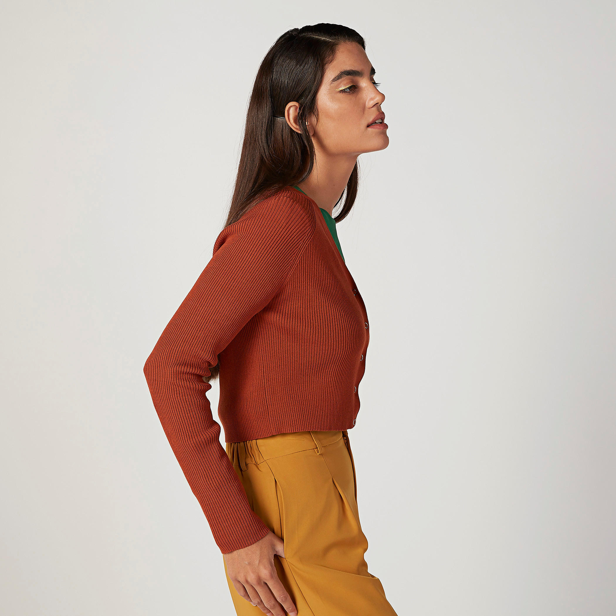 كارديجان بارز الملمس بياقة V وأكمام طويلة-women-winterwear-cardigansandjumpers-cardigans-image-5