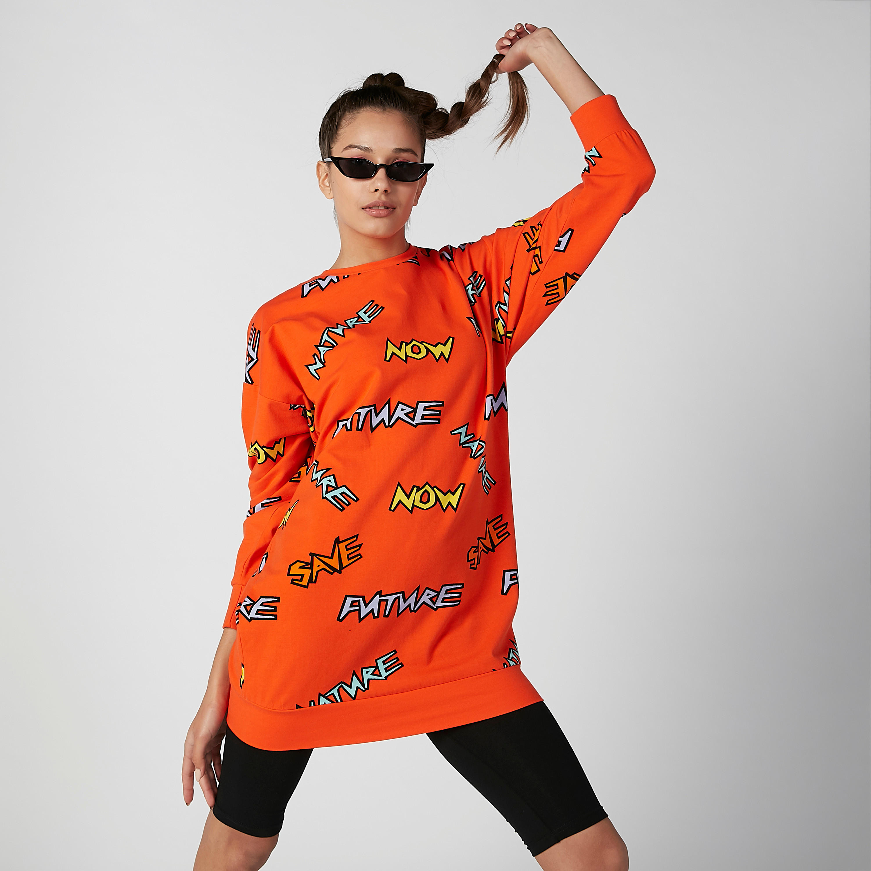 Printed Sweatshirt with Round Neck and Long Sleeves-women-winterwear-hoodiesandsweatshirts-sweatshirts-image-2