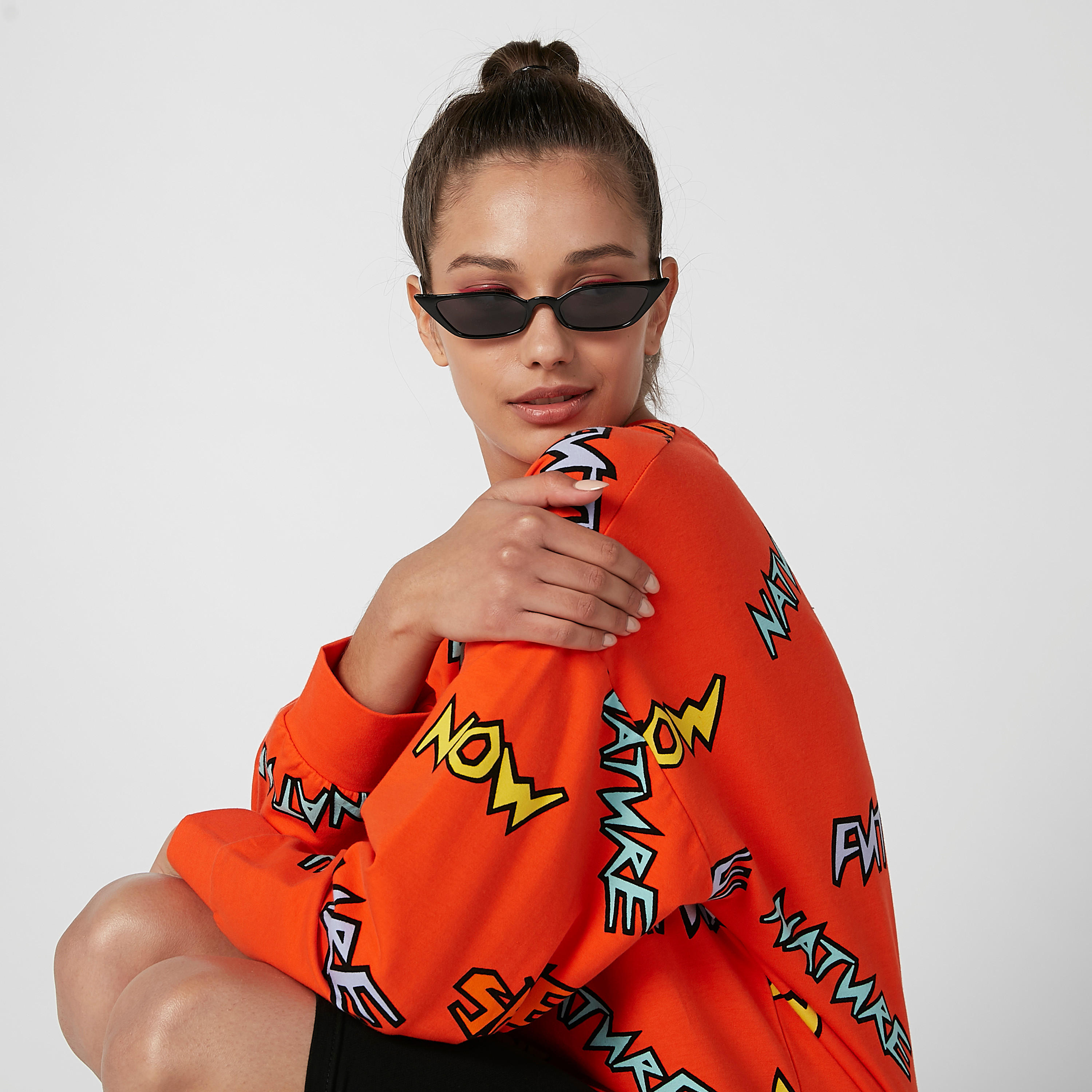 Printed Sweatshirt with Round Neck and Long Sleeves-women-winterwear-hoodiesandsweatshirts-sweatshirts-image-3