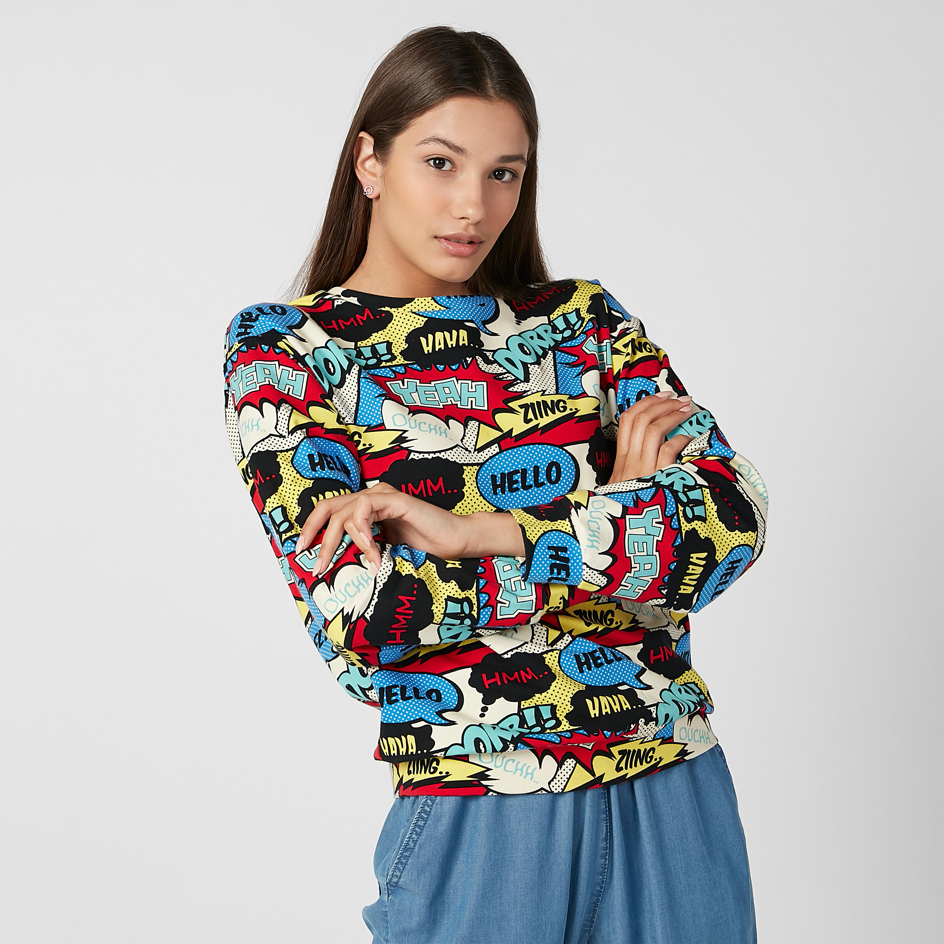 سويت شيرت بياقة مستديرة وأكمام طويلة وطبعات-women-winterwear-hoodiesandsweatshirts-sweatshirts-image-2