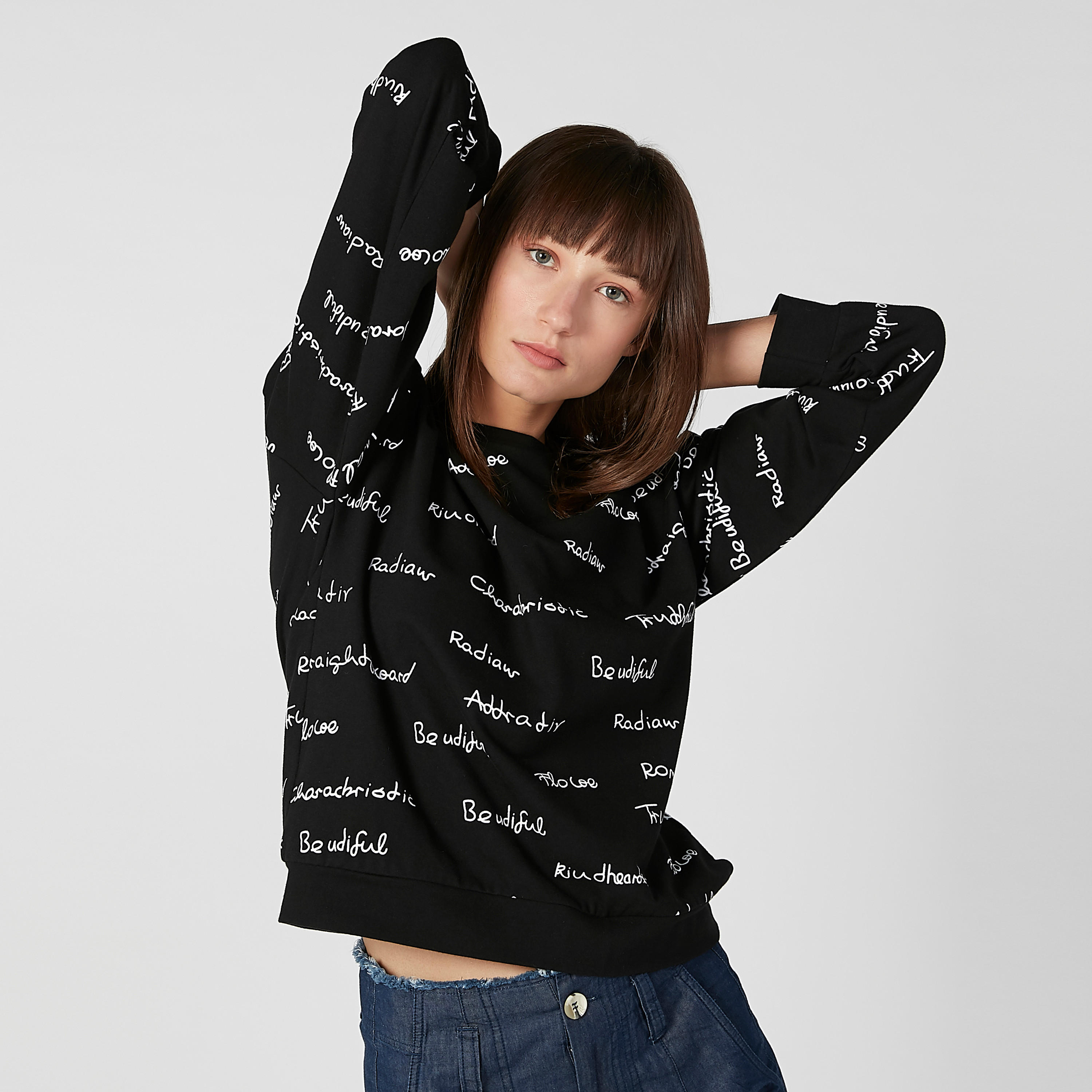 Printed Sweatshirt with Round Neck and Long Sleeves-women-winterwear-hoodiesandsweatshirts-sweatshirts-image-1