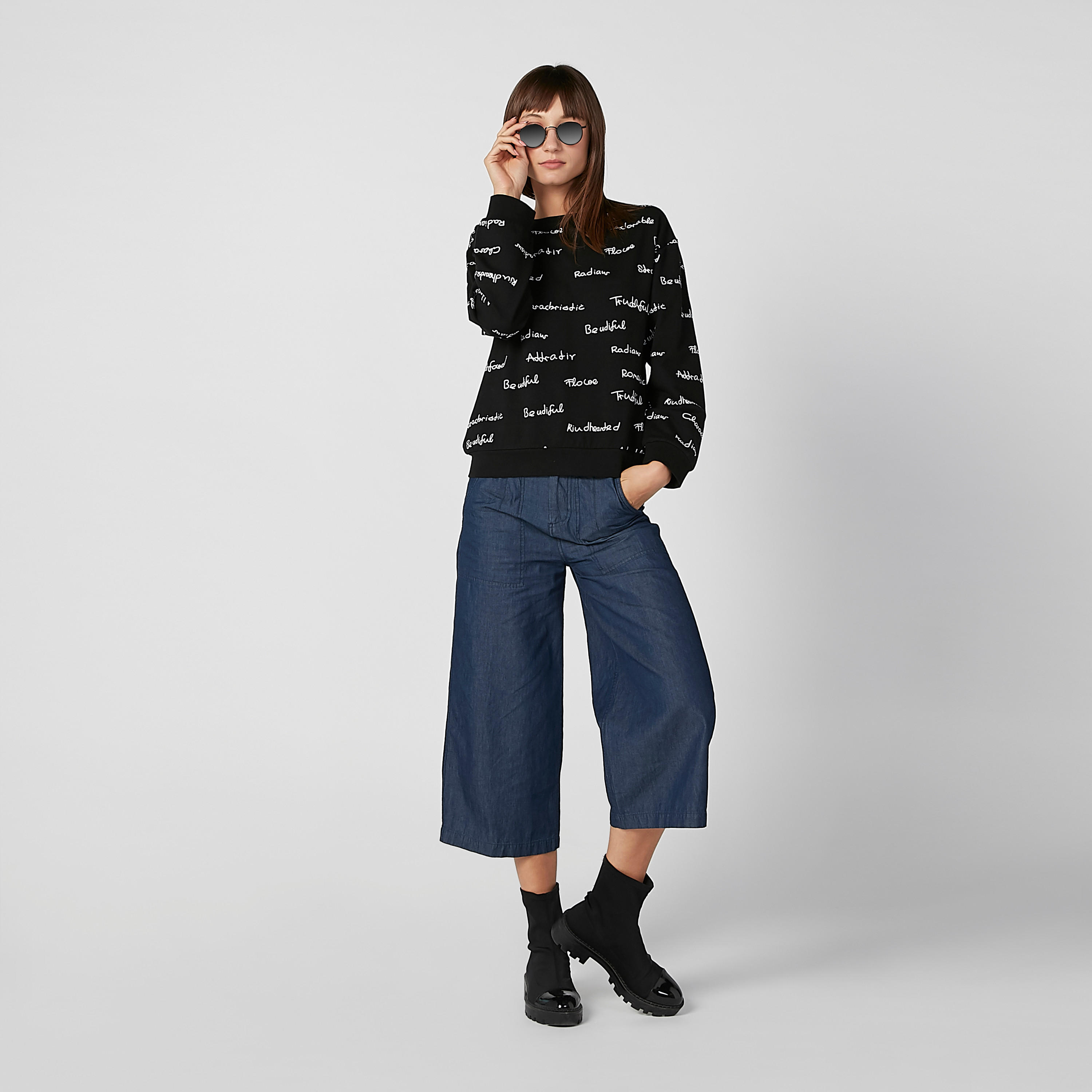 Printed Sweatshirt with Round Neck and Long Sleeves-women-winterwear-hoodiesandsweatshirts-sweatshirts-image-2