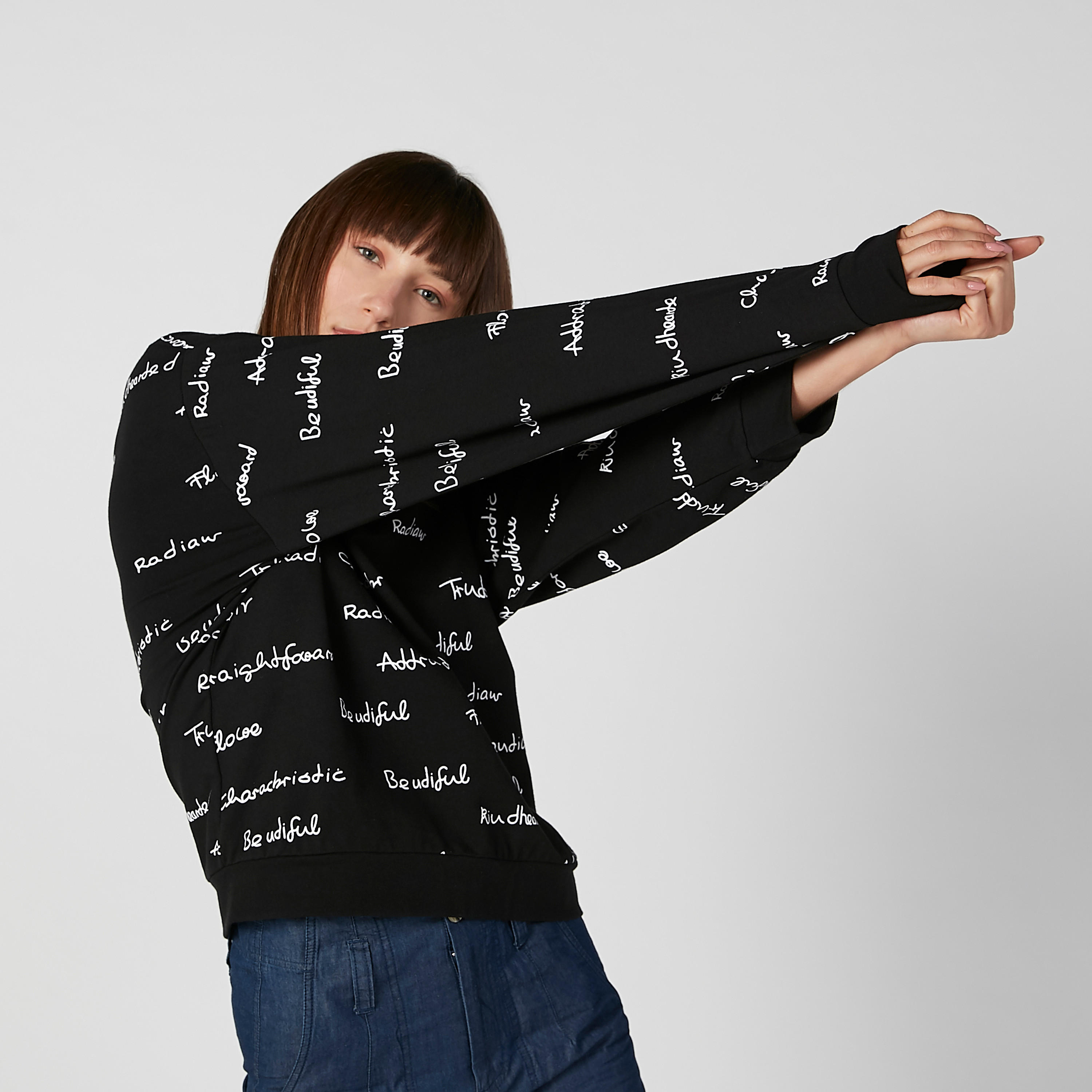 Printed Sweatshirt with Round Neck and Long Sleeves-women-winterwear-hoodiesandsweatshirts-sweatshirts-image-4
