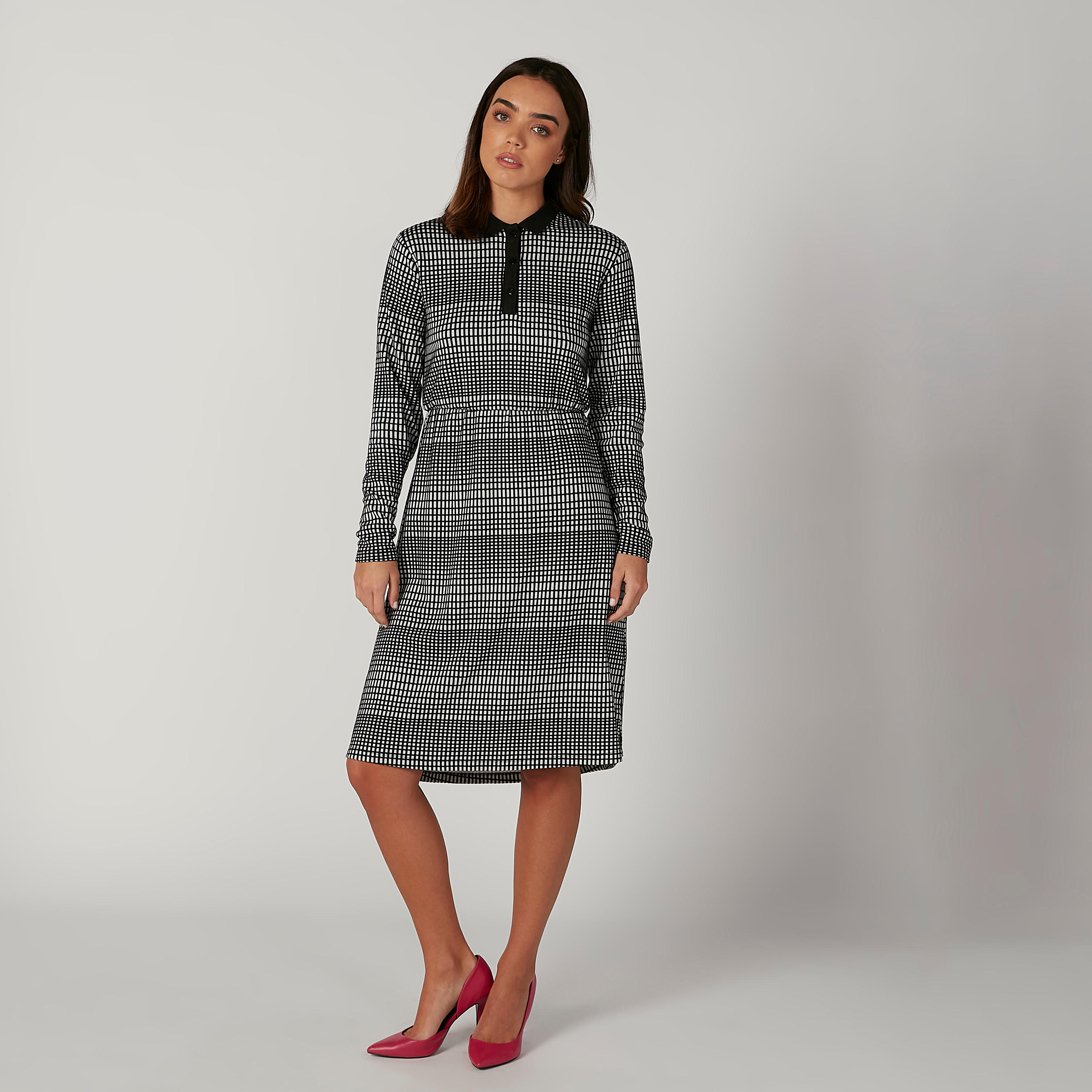 فستان ميدي إيه لاين بأكمام طويلة وطبعات-women-clothing-dresses-image-1