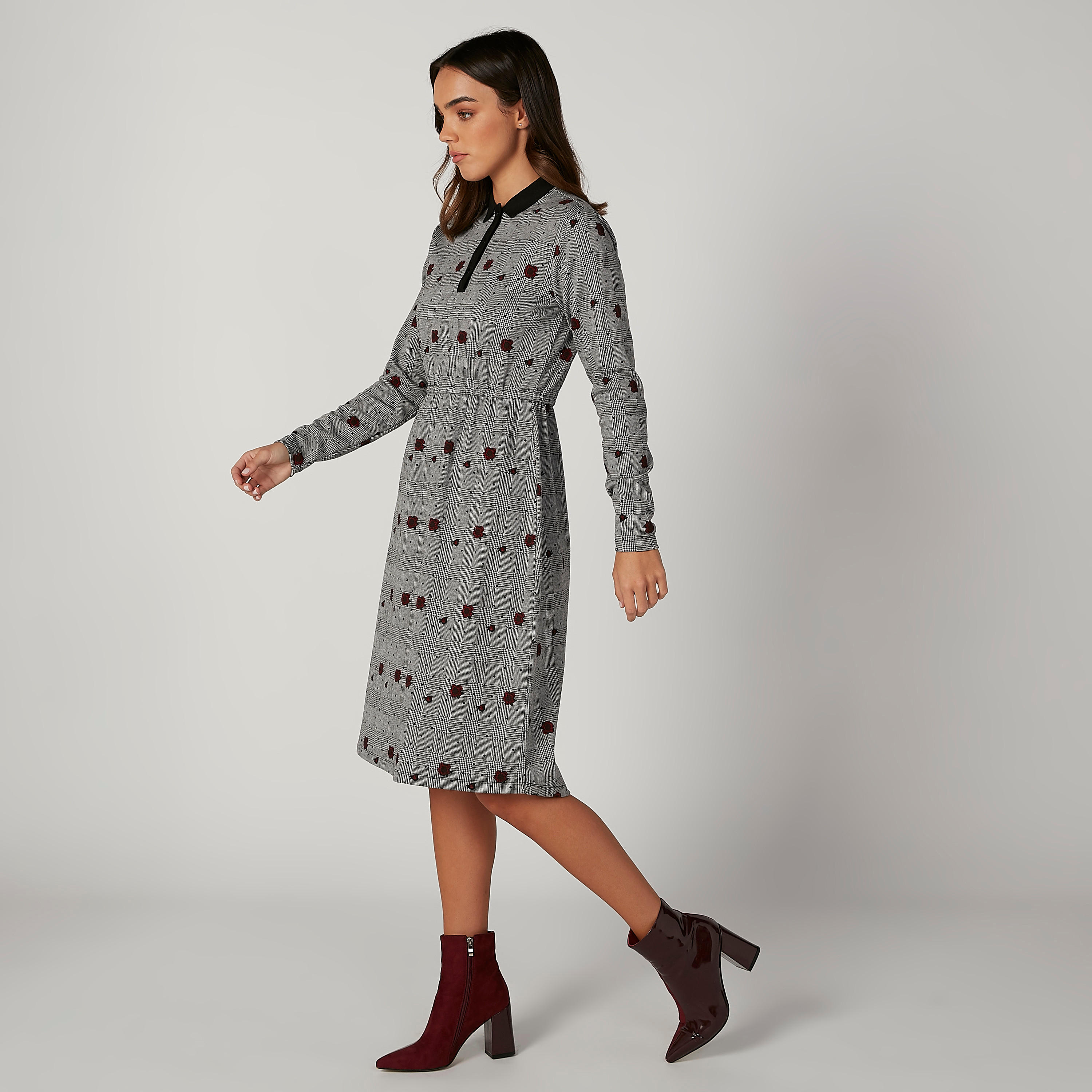 فستان ميدي إيه لاين بأكمام طويلة وطبعات-women-clothing-dresses-image-1