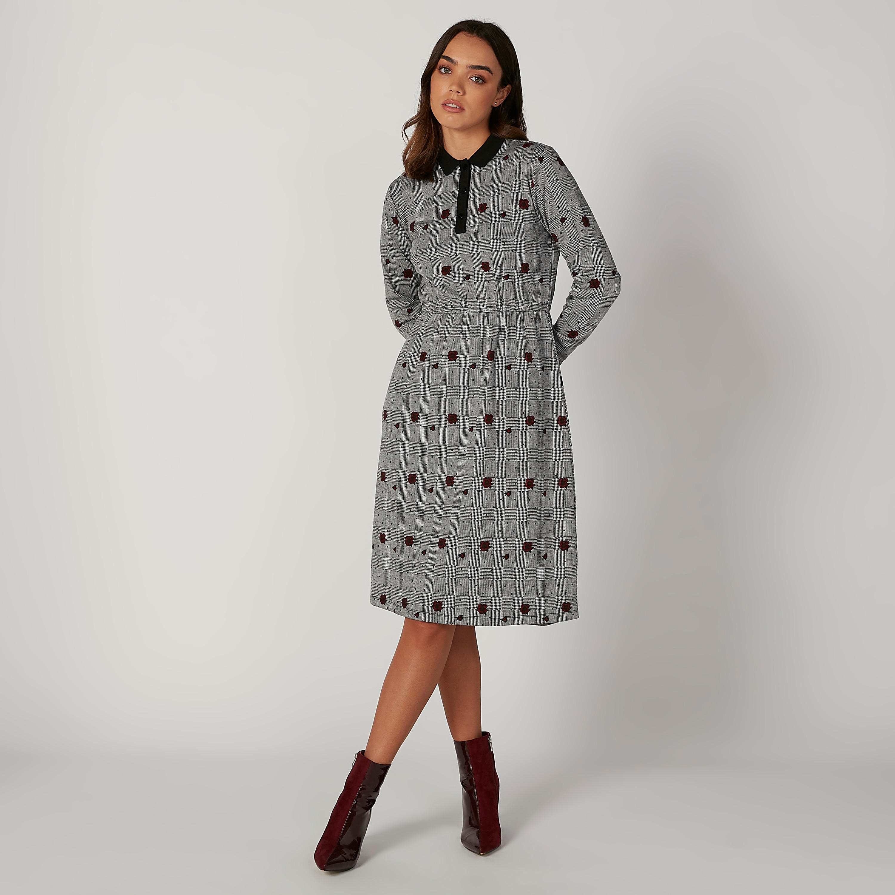 فستان ميدي إيه لاين بأكمام طويلة وطبعات-women-clothing-dresses-image-3