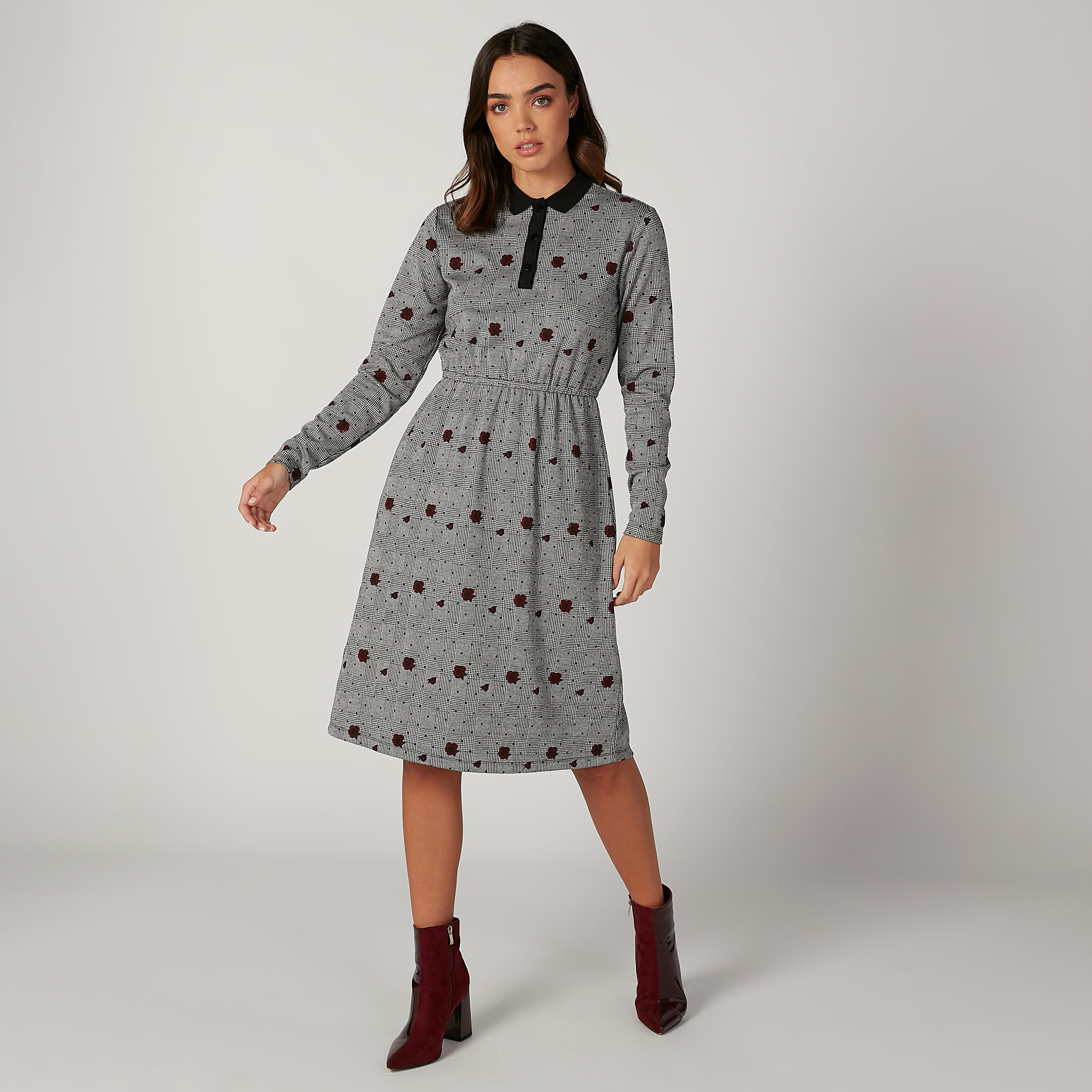 فستان ميدي إيه لاين بأكمام طويلة وطبعات-women-clothing-dresses-image-4