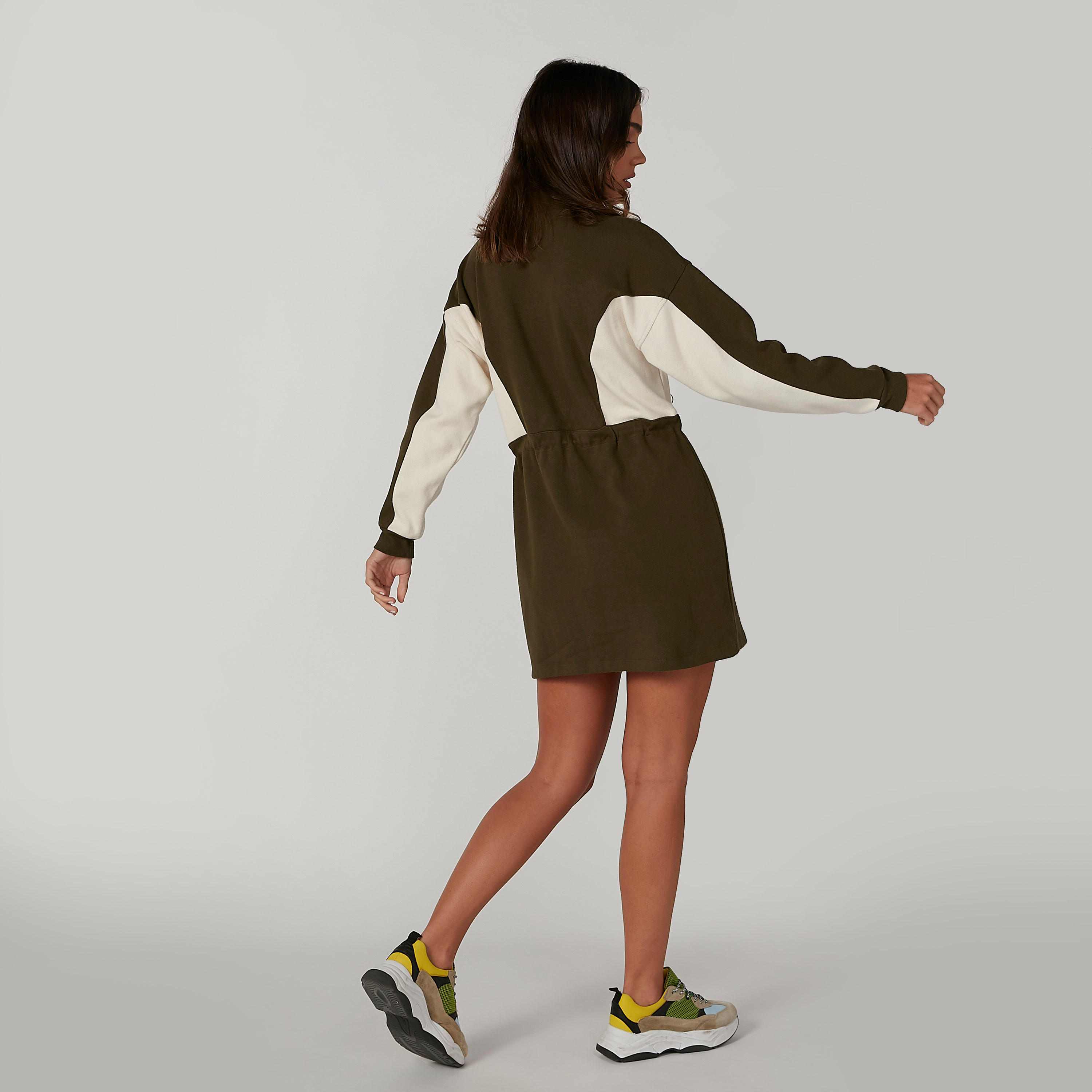 فستان سويت شيرت طويل سادة بياقة عالية وأكمام طويلة-women-clothing-dresses-image-2