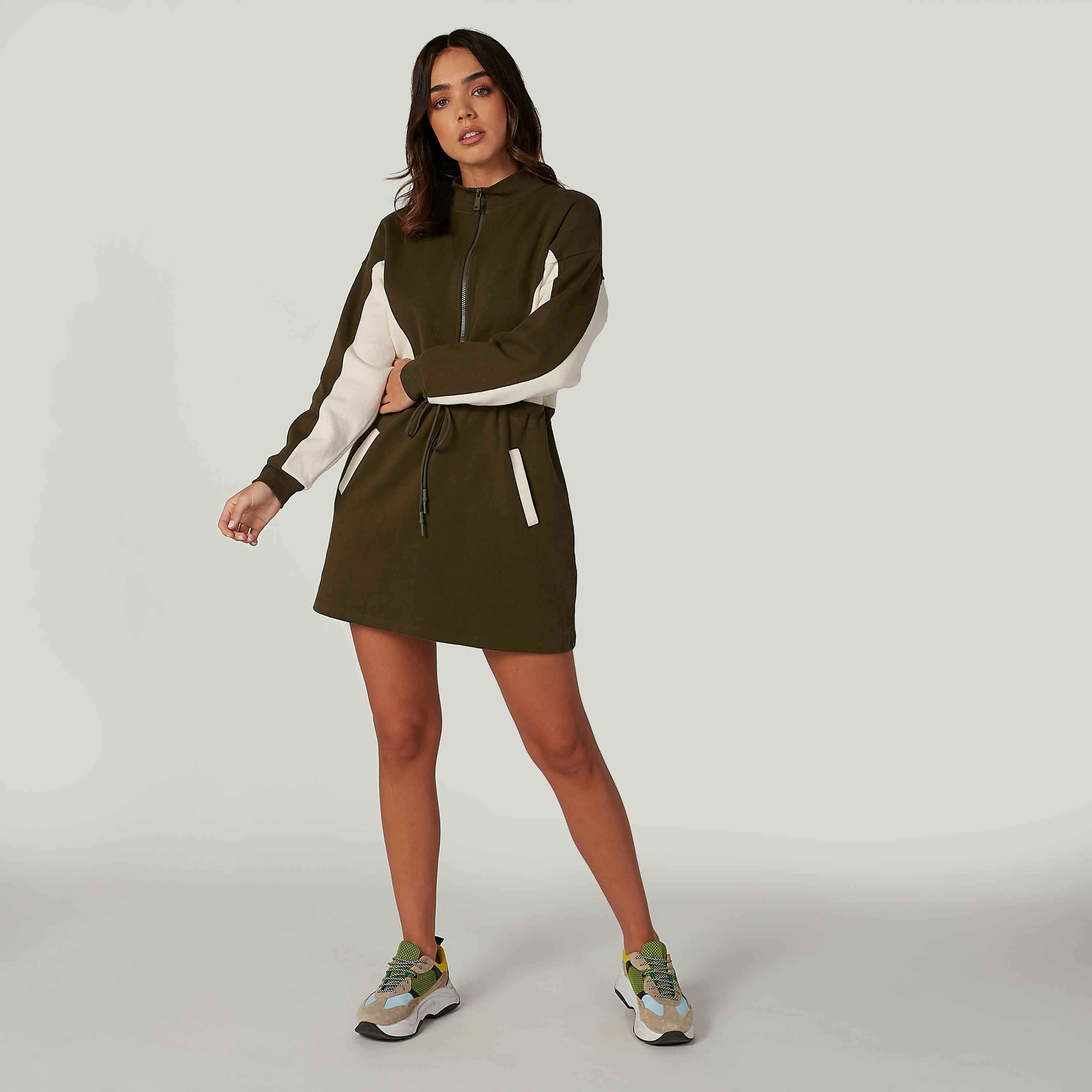 فستان سويت شيرت طويل سادة بياقة عالية وأكمام طويلة-women-clothing-dresses-image-3
