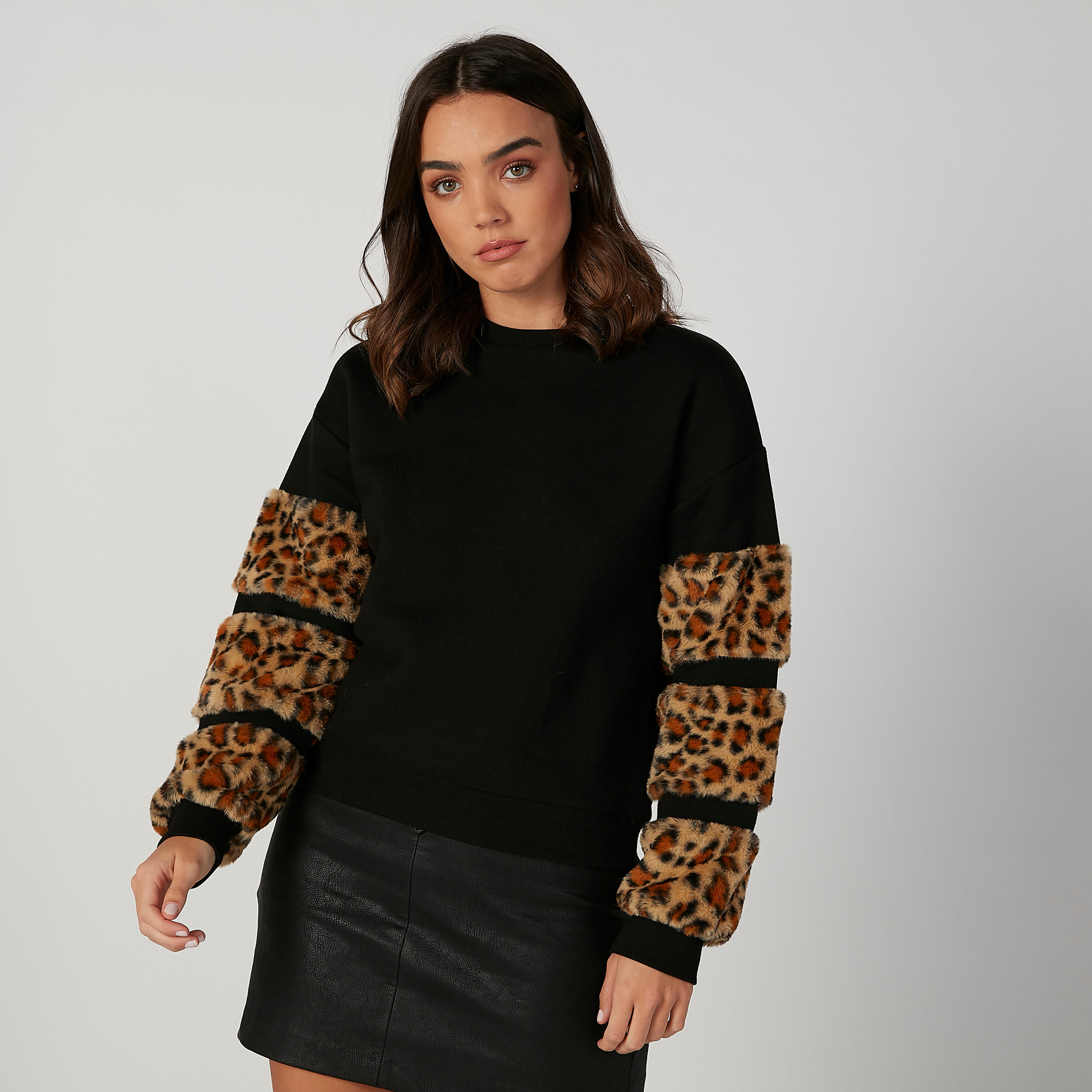 سويت شيرت بارز الملمس بياقة مستديرة وأكمام طويلة بطبعات حيوانات-women-winterwear-hoodiesandsweatshirts-sweatshirts-image-3