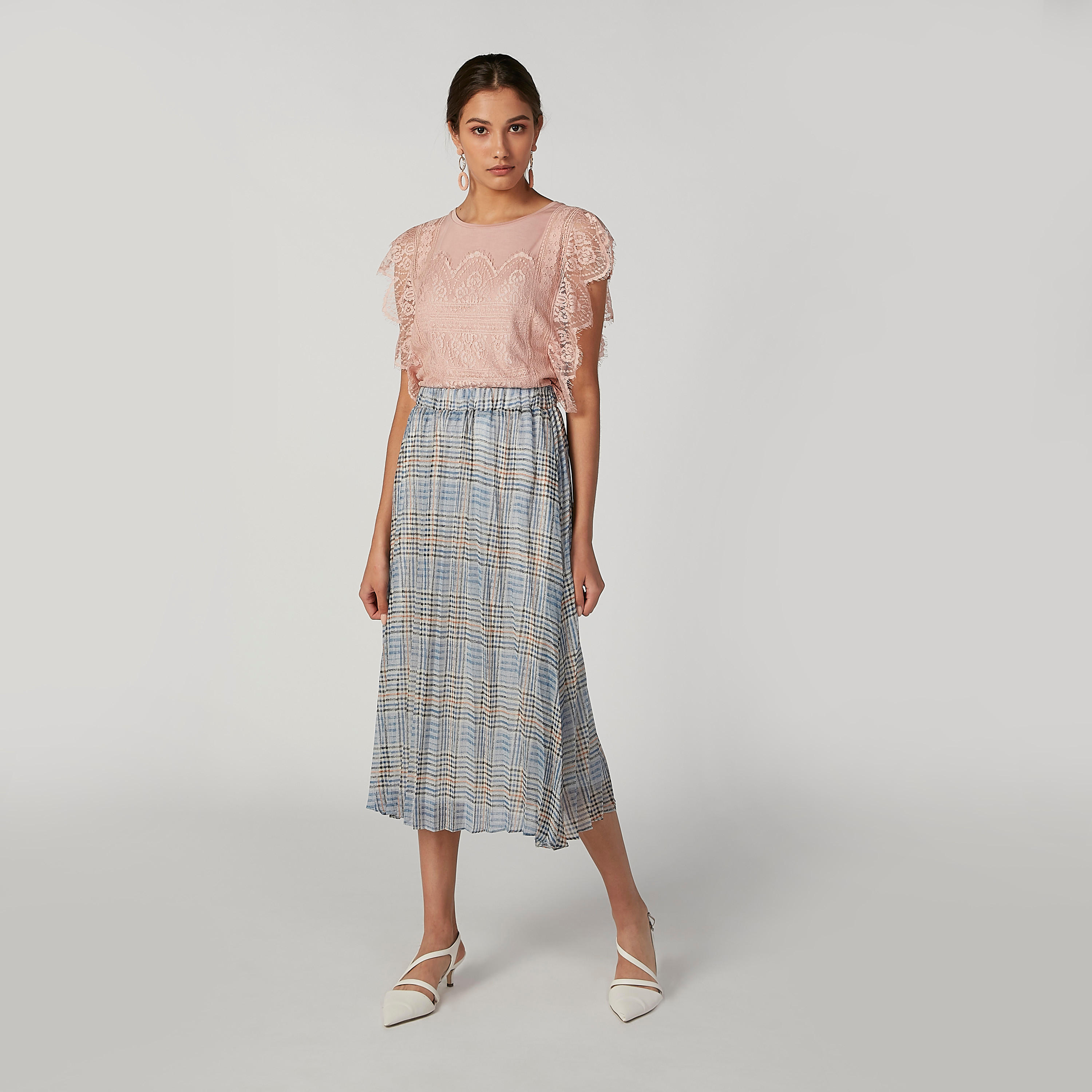 تنورة ميدي إيه لاين كاروهات بخصر مطّاطي-women-clothing-bottoms-skirts-image-2