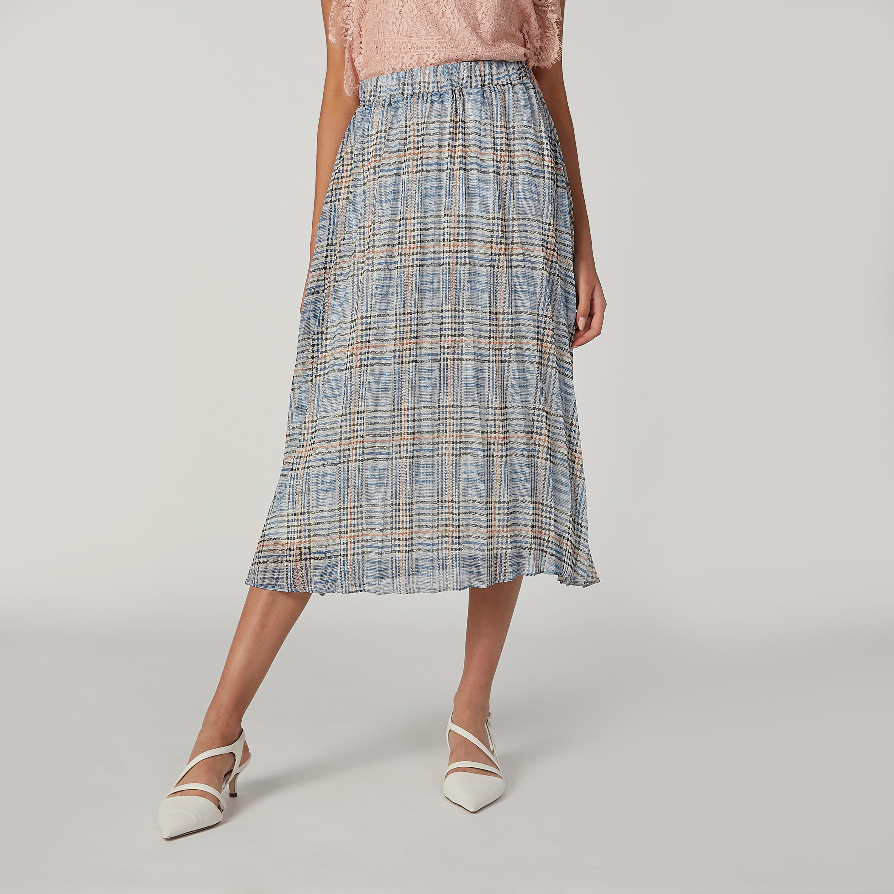 تنورة ميدي إيه لاين كاروهات بخصر مطّاطي-women-clothing-bottoms-skirts-image-1