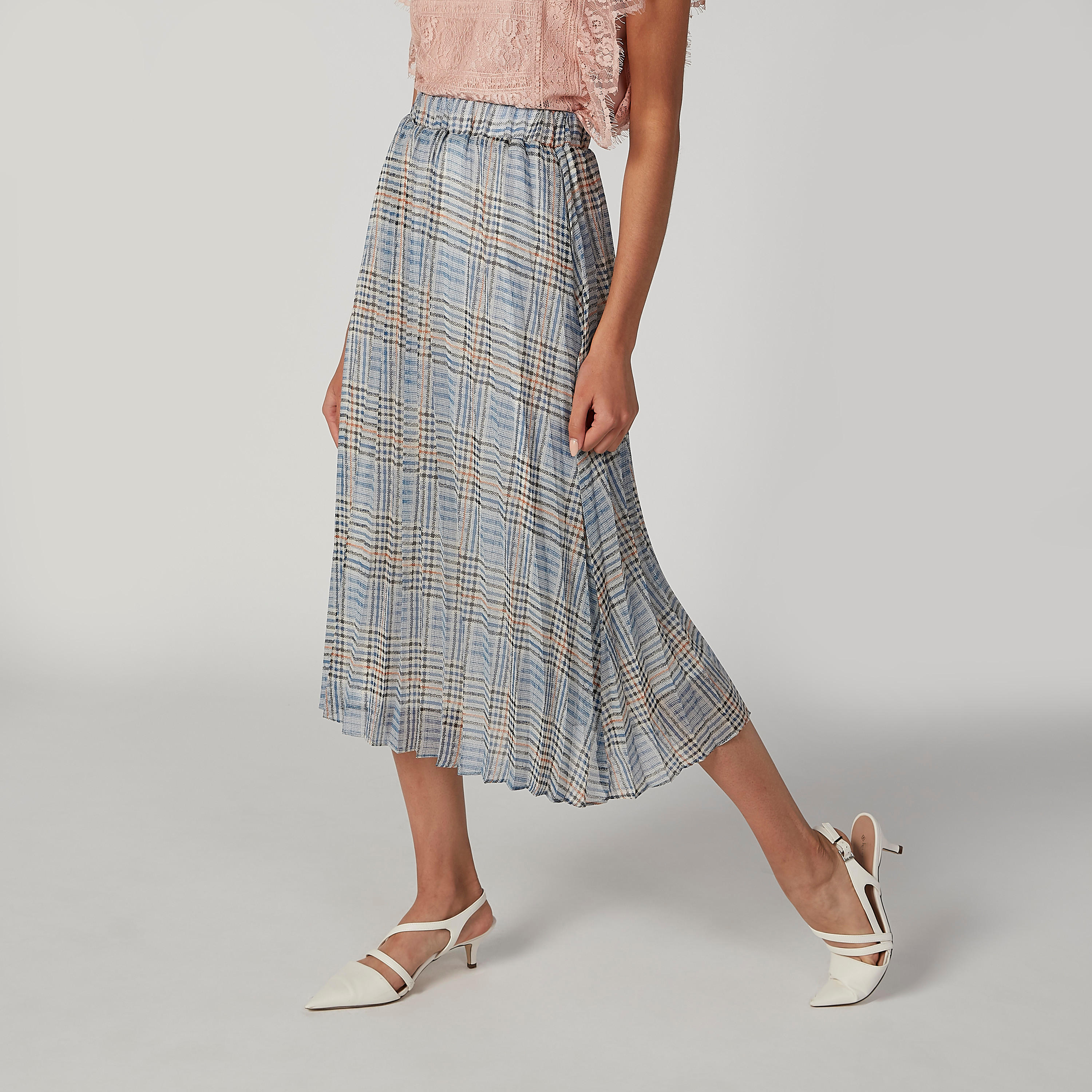 تنورة ميدي إيه لاين كاروهات بخصر مطّاطي-women-clothing-bottoms-skirts-image-4