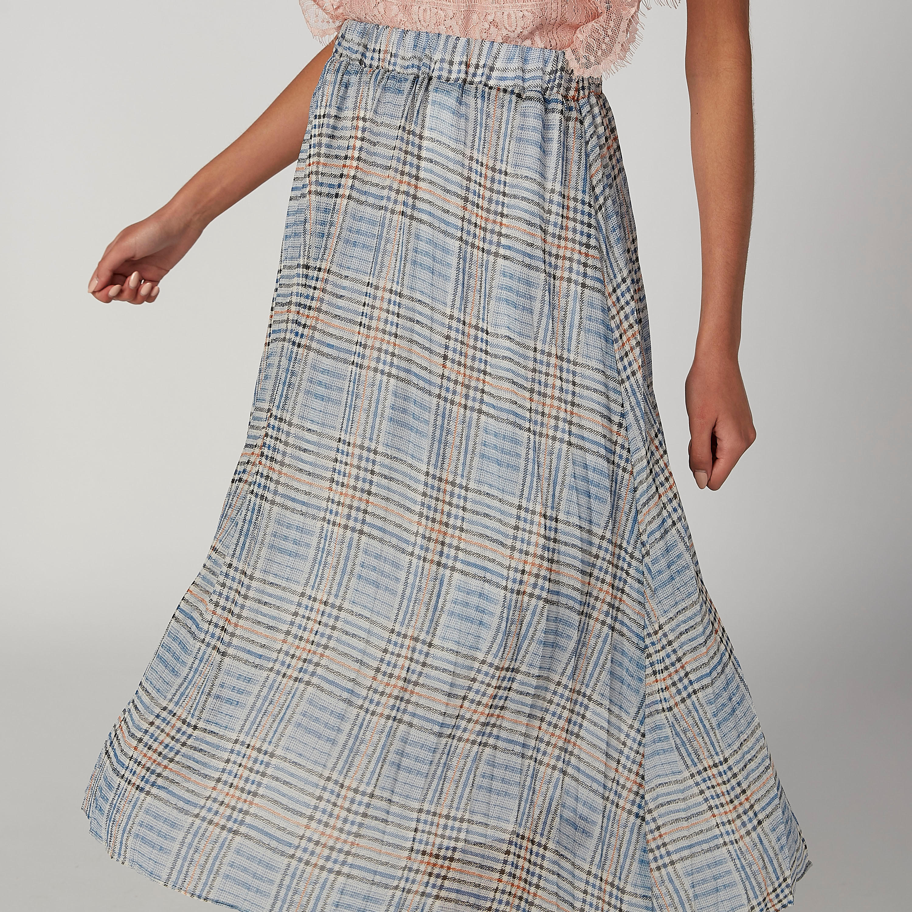 تنورة ميدي إيه لاين كاروهات بخصر مطّاطي-women-clothing-bottoms-skirts-image-5